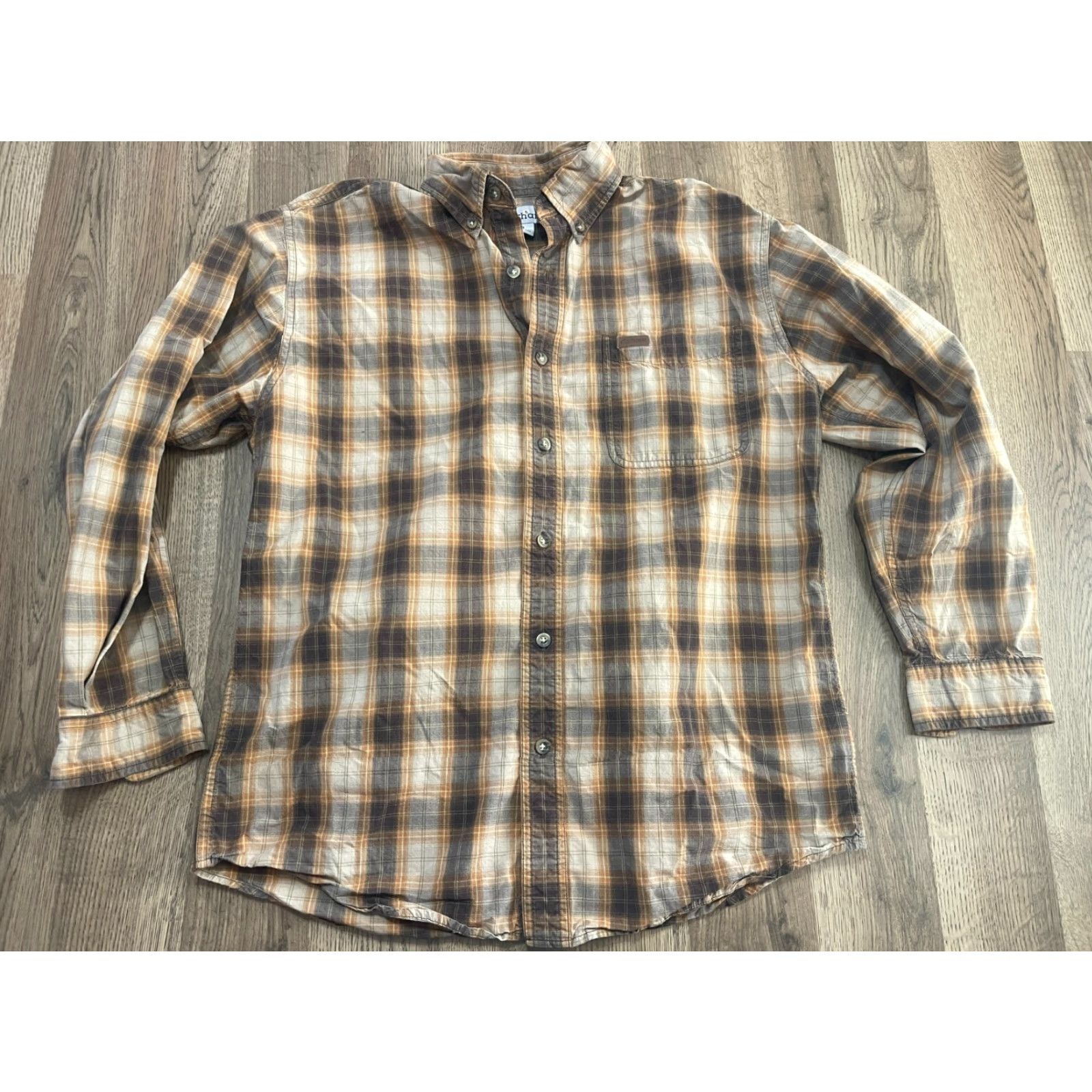 Carhartt Carhartt Shirt Mens Size Medium Brown Orange Plaid Button Up Long Sleeve Size US M / EU 48-50 / 2 - 2 Thumbnail