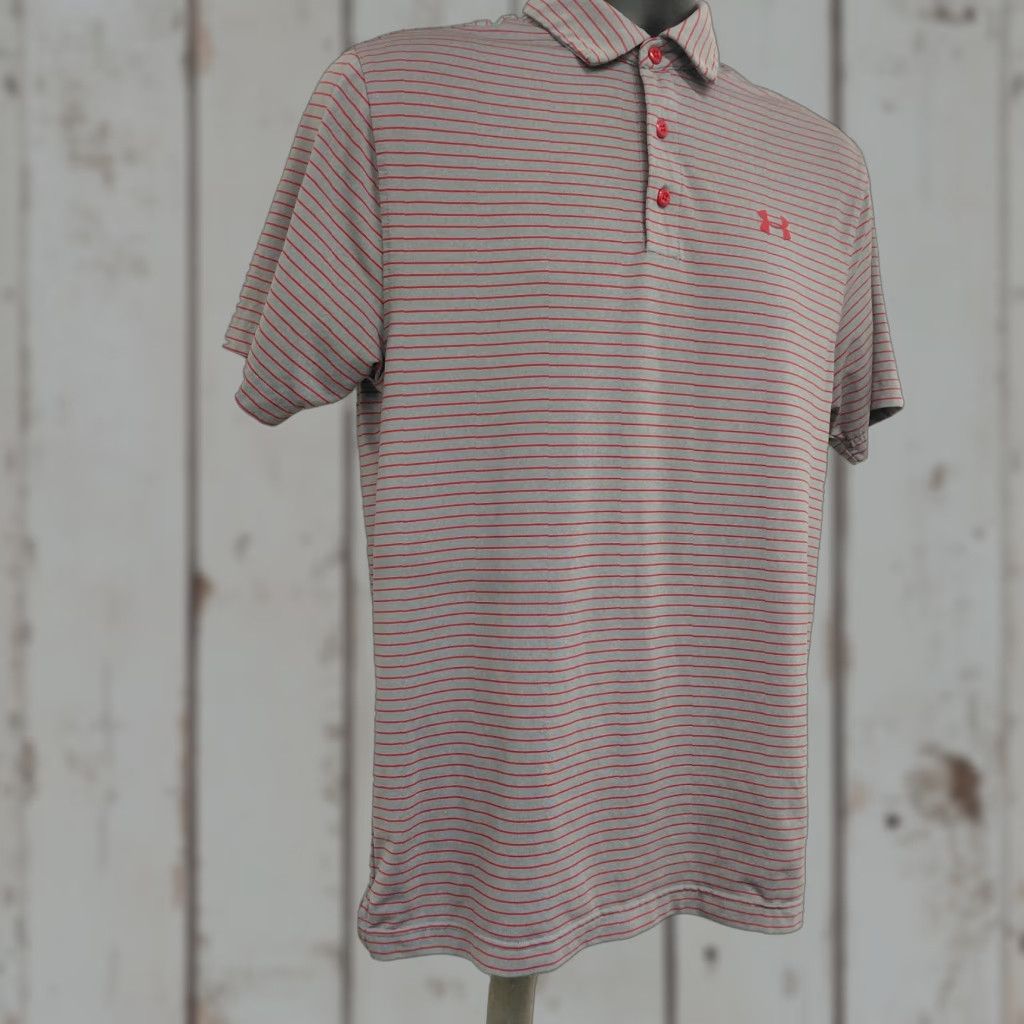Under Armour Under Armour Polo Shirt Mens Size Medium Gray/Red Golf HeatGear Striped Size US M / EU 48-50 / 2 - 1 Thumbnail