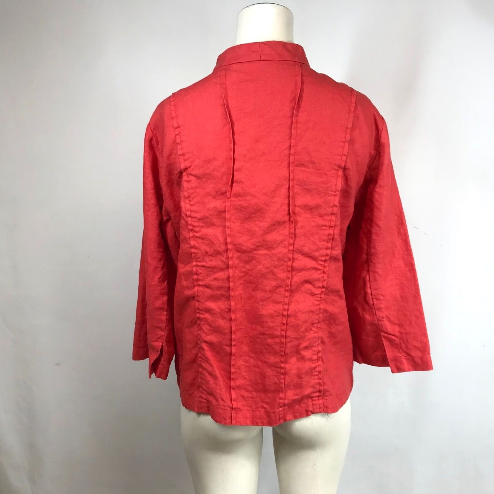 Vintage Chicos Red 100% Linen Jacket Size L Mandarin Collar Open Front Raw Edge Seam Womens Size L / US 10 / IT 46 - 5 Thumbnail