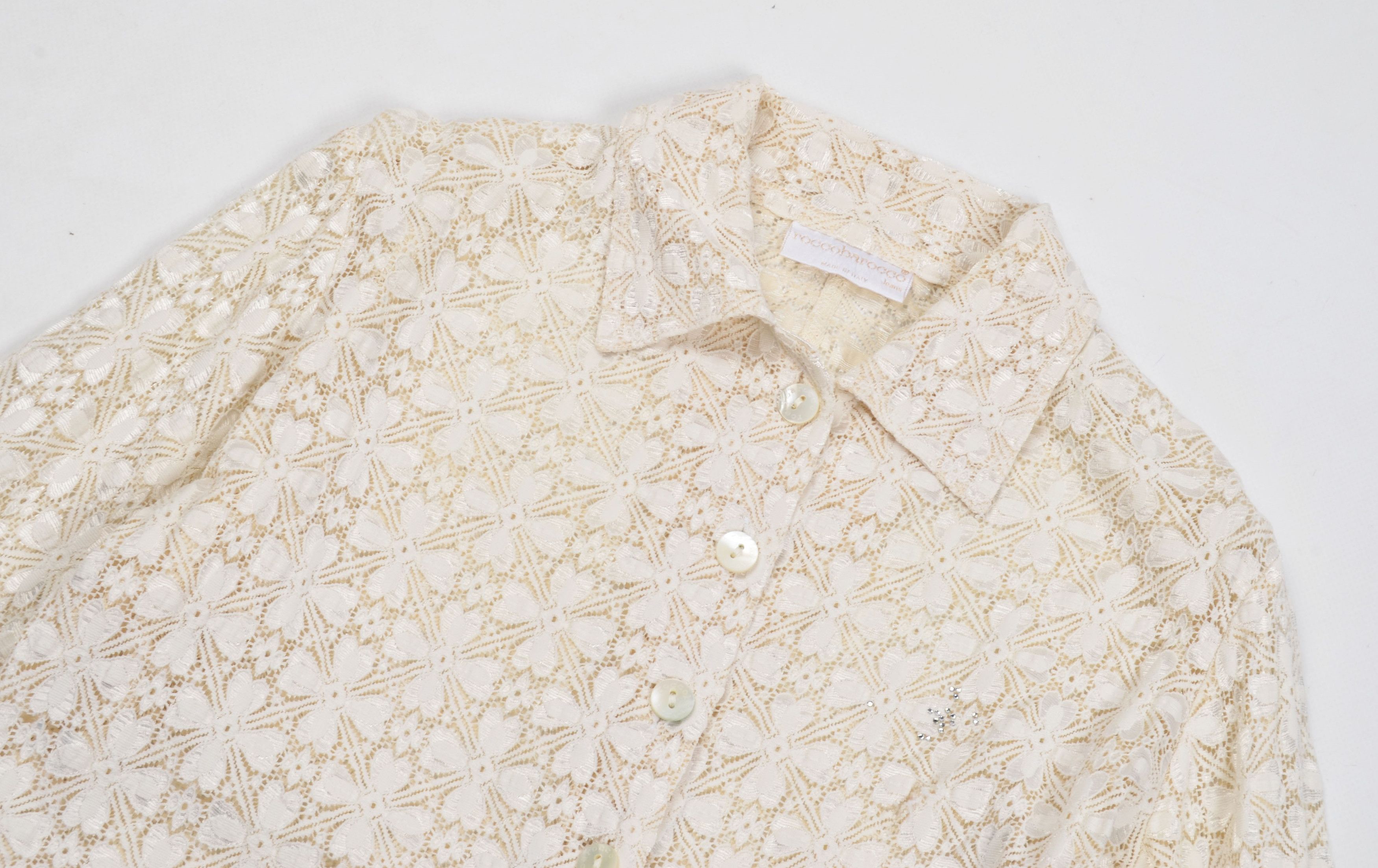 Other Roccobarocco Vintage 80's Lace Floral Long Sleeve Shirt Size XS / US 0-2 / IT 36-38 - 5 Thumbnail