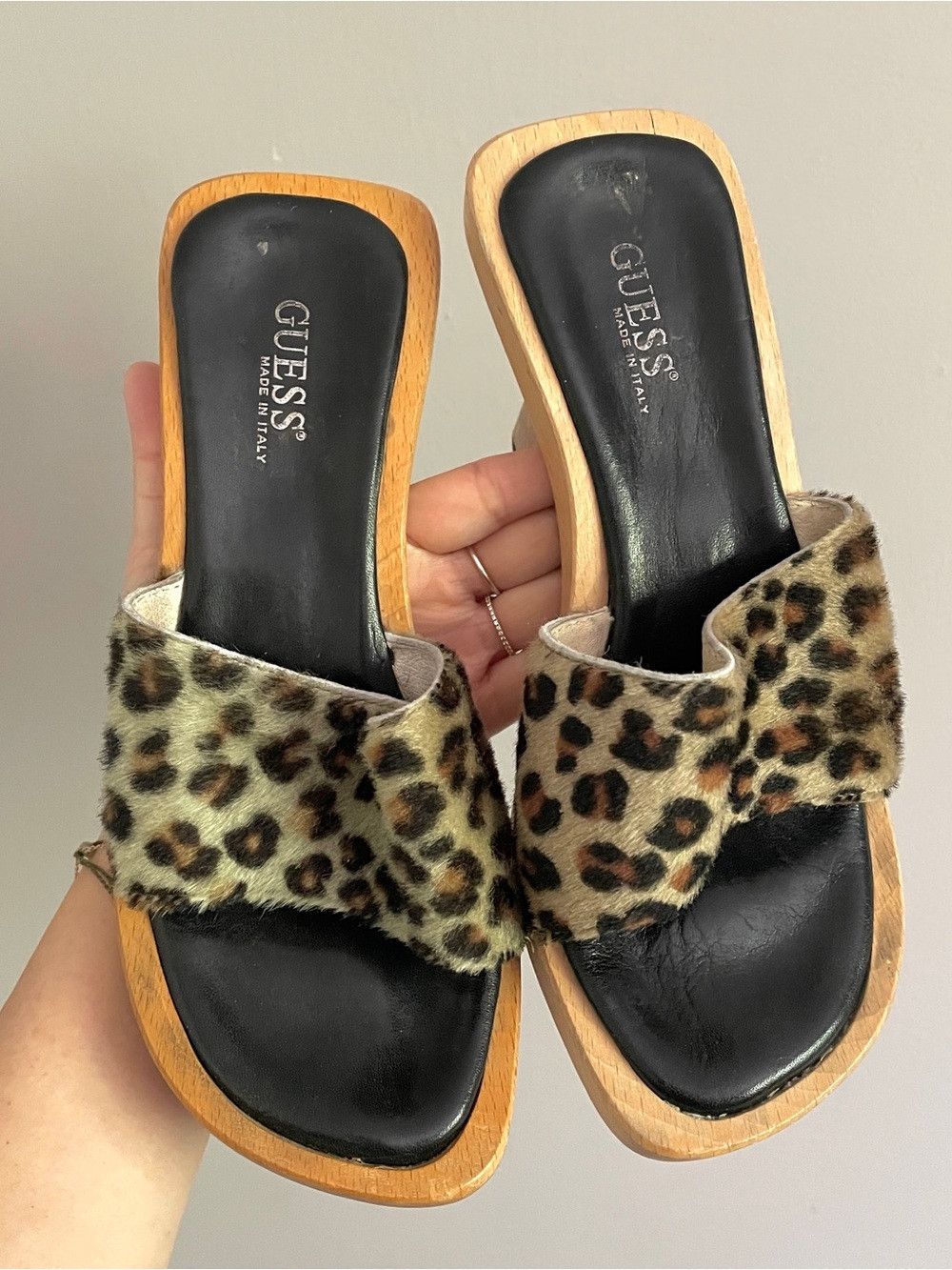 Guess Vintage 90s Guess Fuzzy Leopard Wood Mules - 36/6 🇮🇹 Size US 6 / IT 36 - 4 Thumbnail