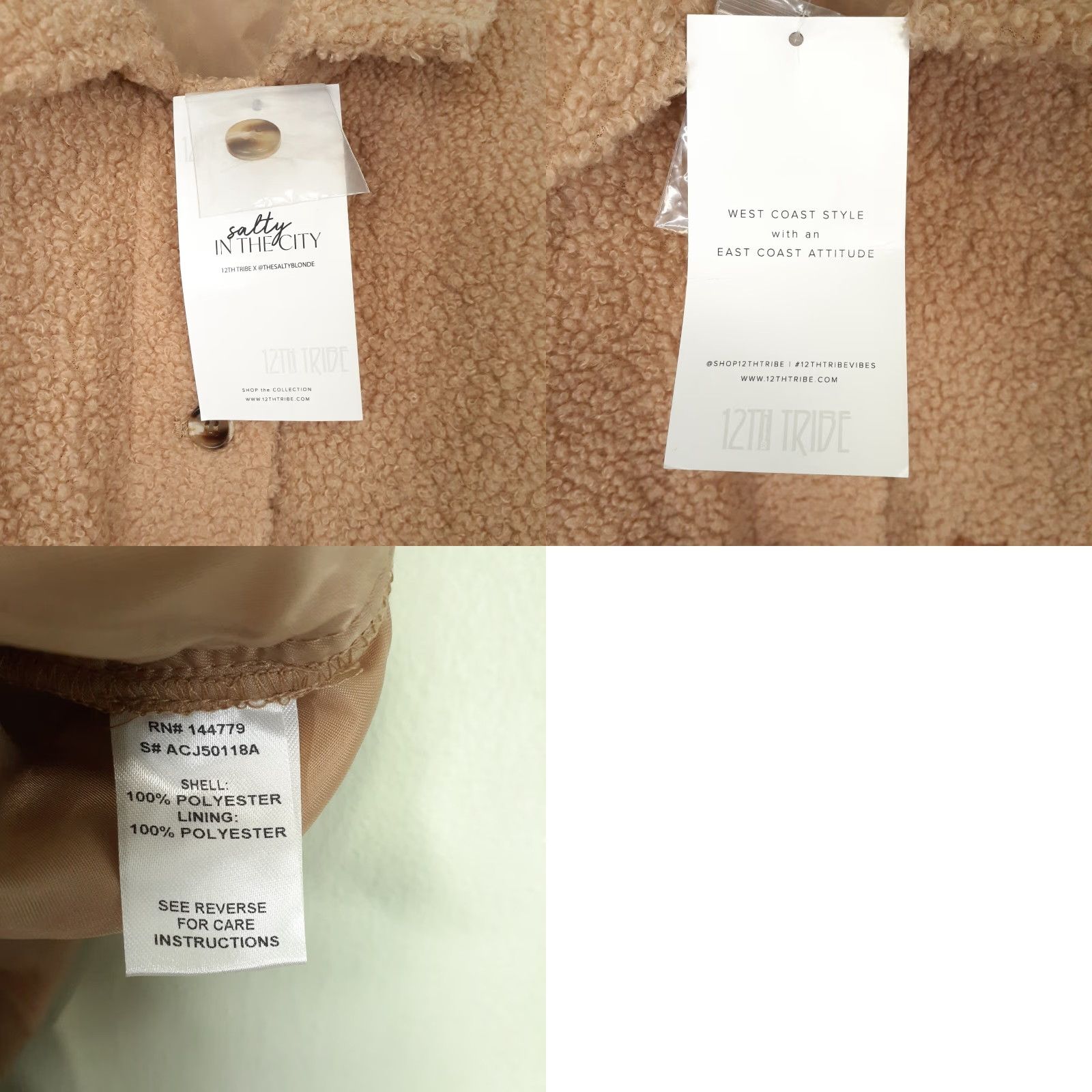 Vintage 12th Tribe Shacket Womens L Oversized Brown Long Sleeve Fleece Button Up Satin Lined Polyester Size L / US 10 / IT 46 - 8 Thumbnail
