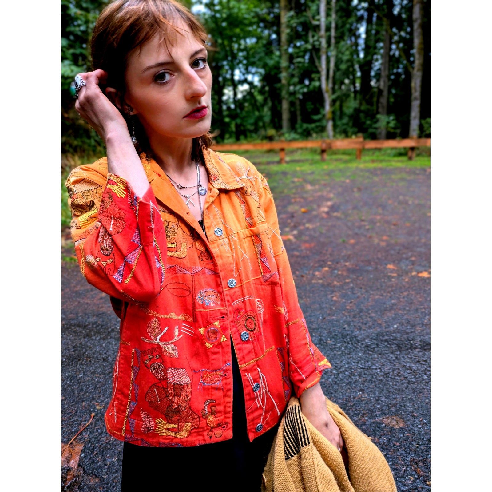 Vintage Vtg. '00s Folk Art Embroidered Orange Button-Up Size M / US 6-8 / IT 42-44 - 1 Thumbnail