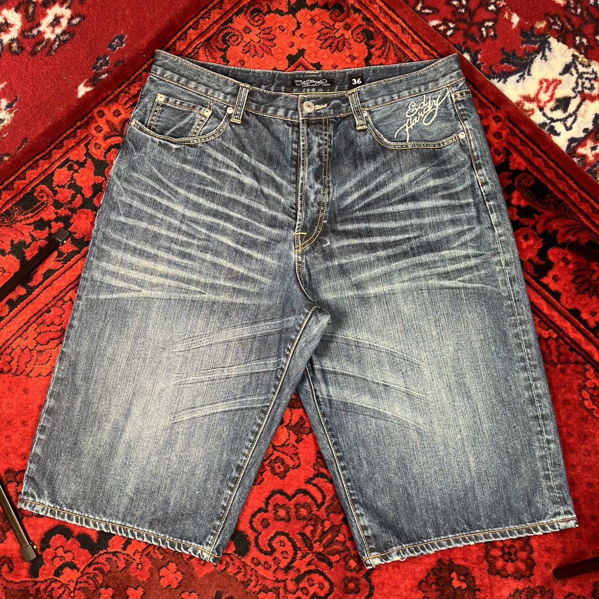 Ed Hardy Ed Hardy Denim Y2K Shorts NYC Skull Snake Tattoo Embroidery Size US 36 / EU 52 - 2 Thumbnail