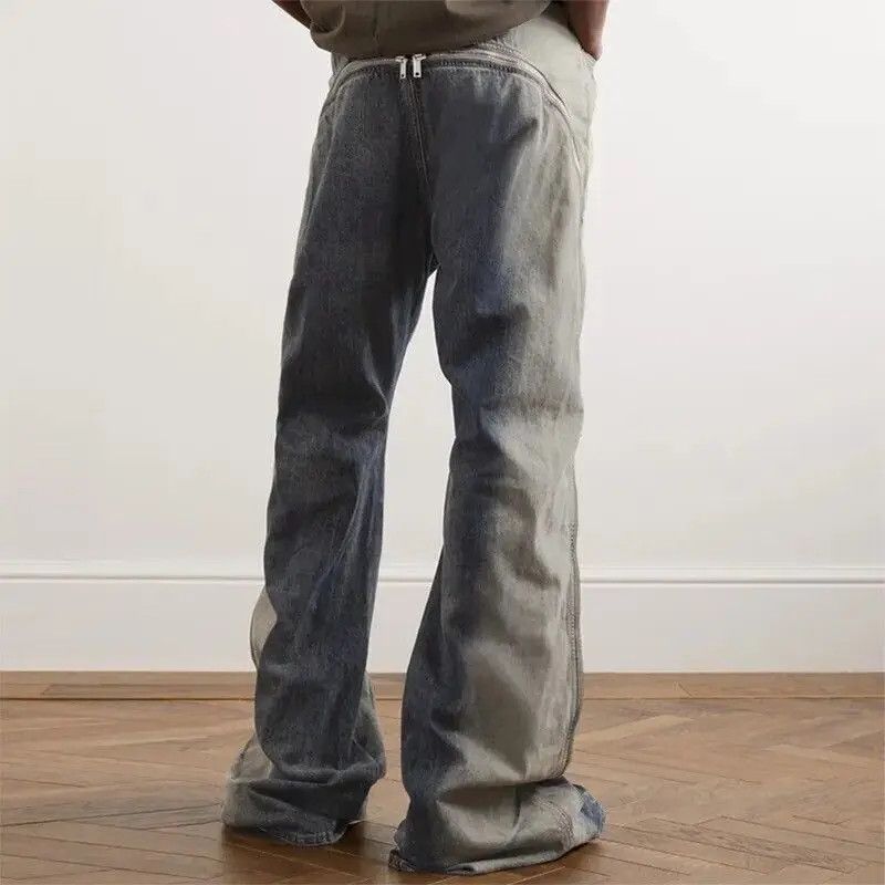 Gradient Color Zipper Decorate Flare Baggy Jean