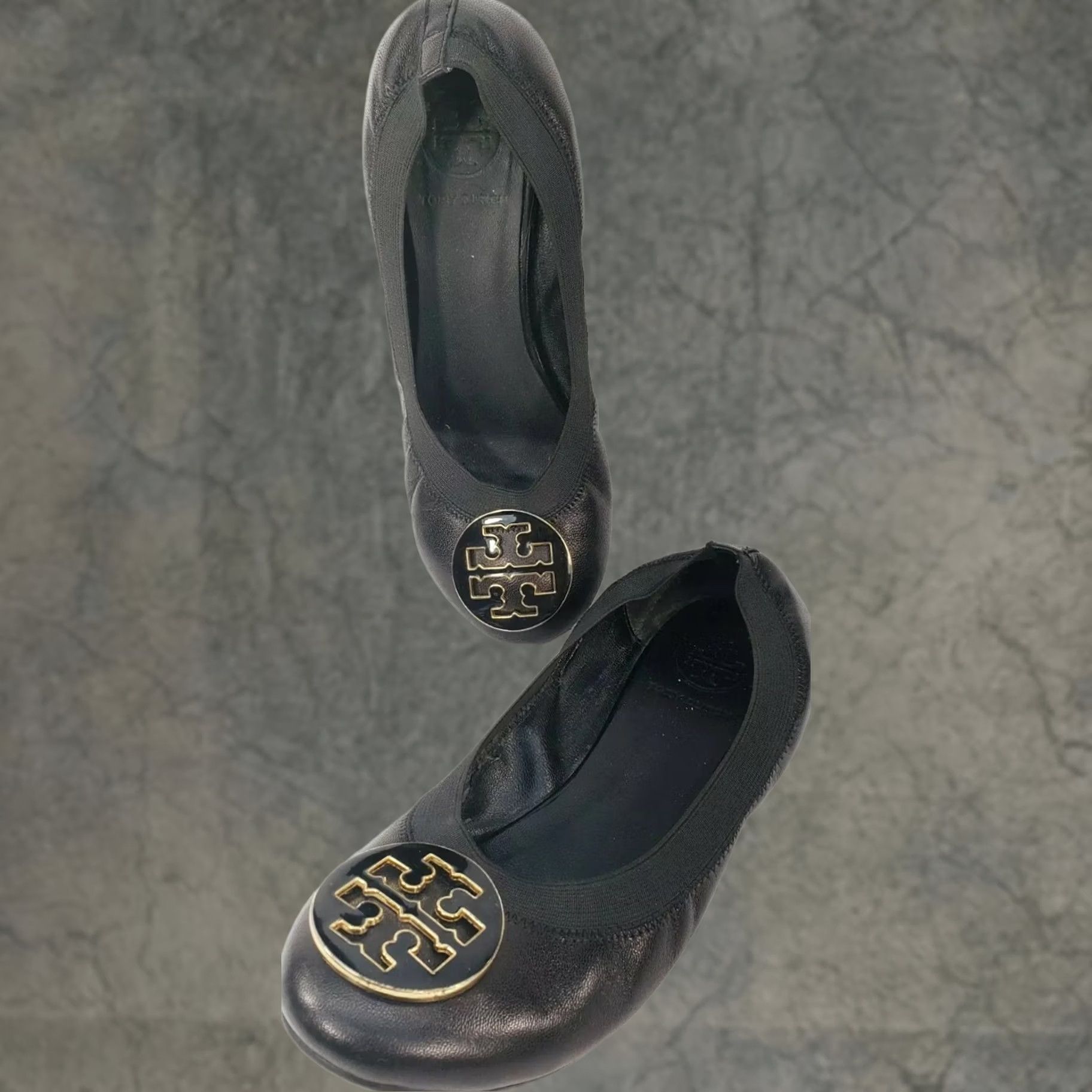 Tory Burch Tory Burch Caroline Flats Women's 7.5 Black Leather Ballet with Elastic Collar Emblem, Flat, M Black, 9.4" Soles, Pre-owned Size US 8 / IT 38 - 1 Thumbnail