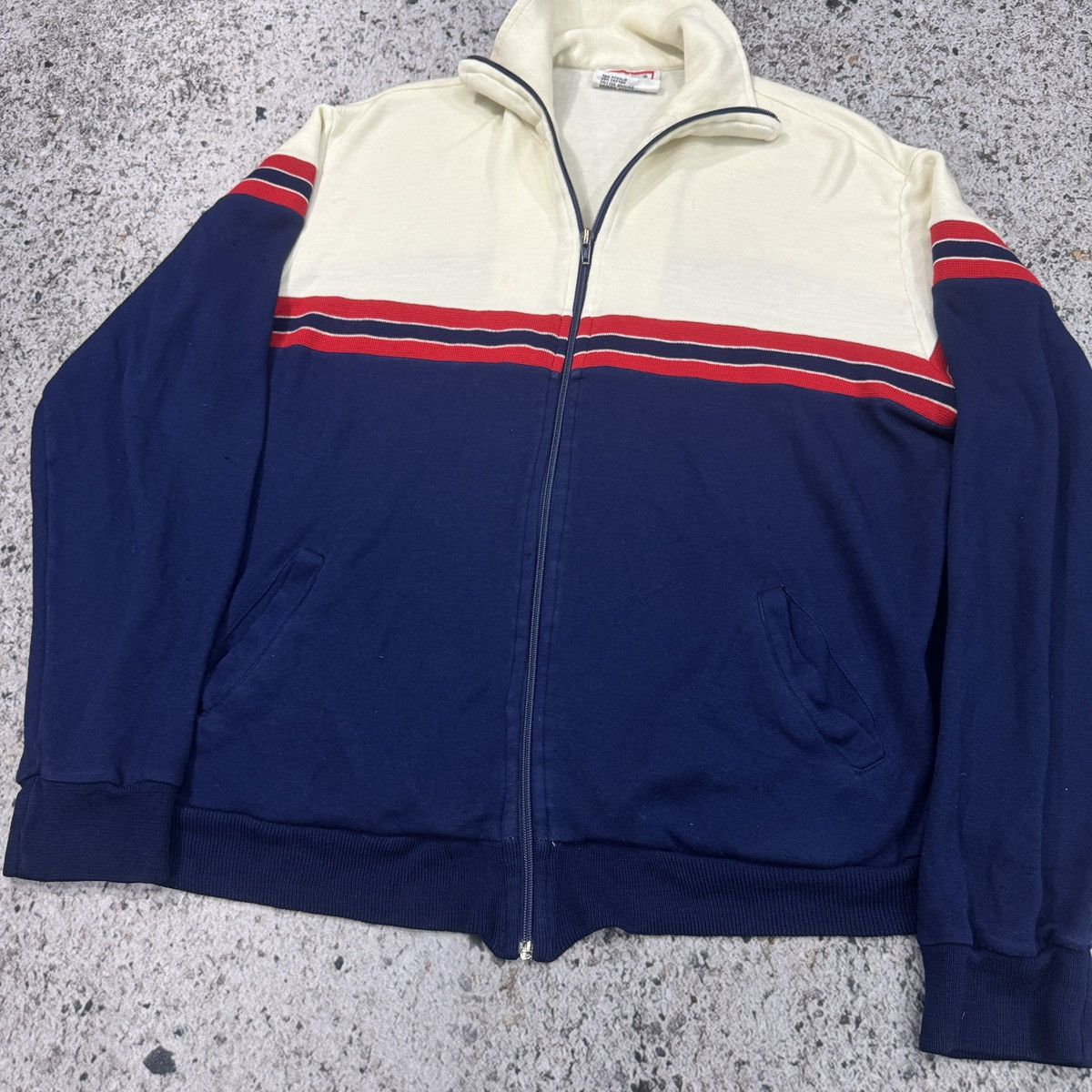 Vintage 80s Cotton Acrylic Striped Zip Up Track Jacket ERD Raimundo Size US L / EU 52-54 / 3 - 10 Thumbnail