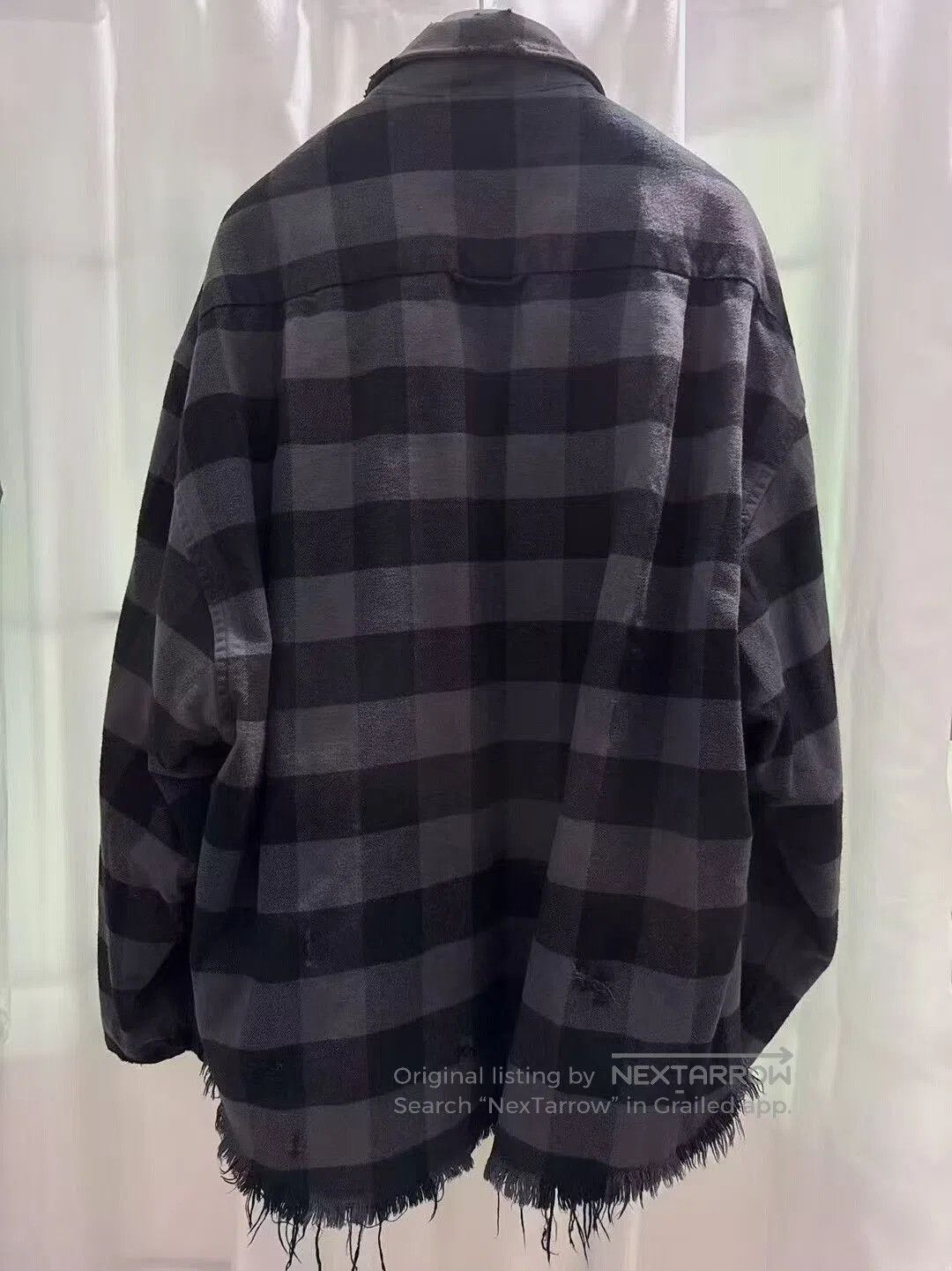 Balenciaga Balenciaga Black Gray Plaid Logo Fringe Distressed Coat. Size M / US 6-8 / IT 42-44 - 2 Thumbnail