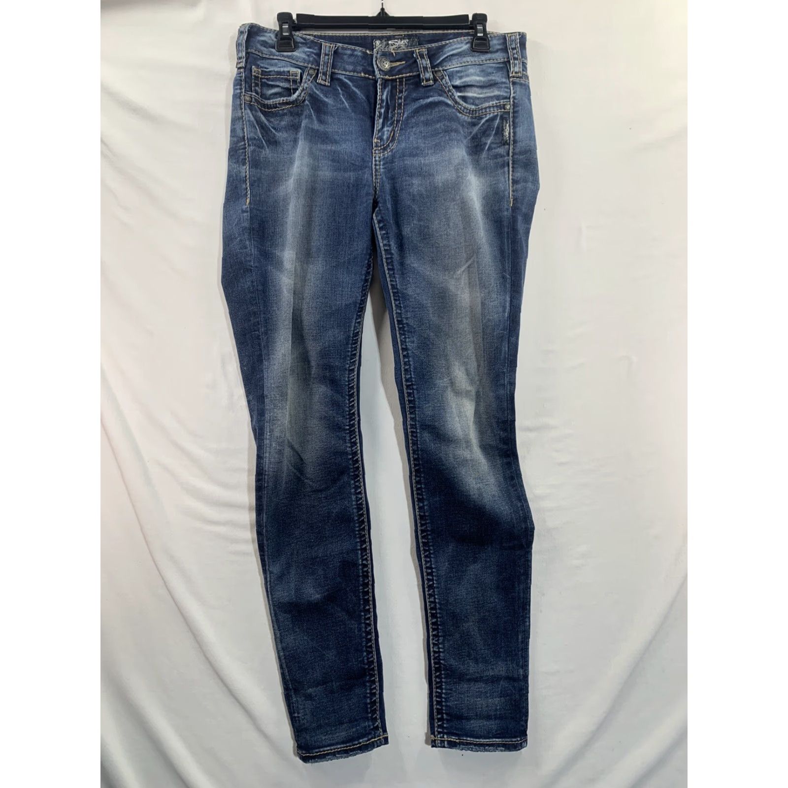 Silver Jeans Co. Silver Suki Mid Straight Jeans Womens 32x30 Dark Wash Stretch Fluid Denim Size 24" / US 00 / IT 34 - 2 Thumbnail