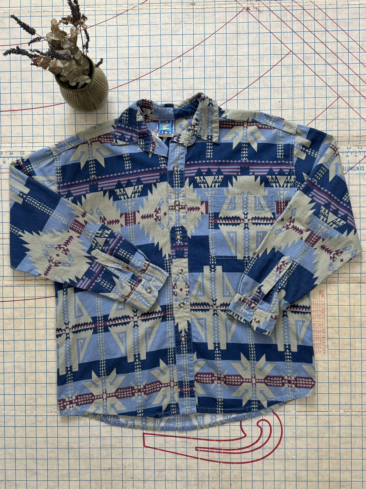 Vintage Vintage Fine Line Navajo Print Long Sleeve Button Up Large Size US XL / EU 56 / 4 - 8 Thumbnail