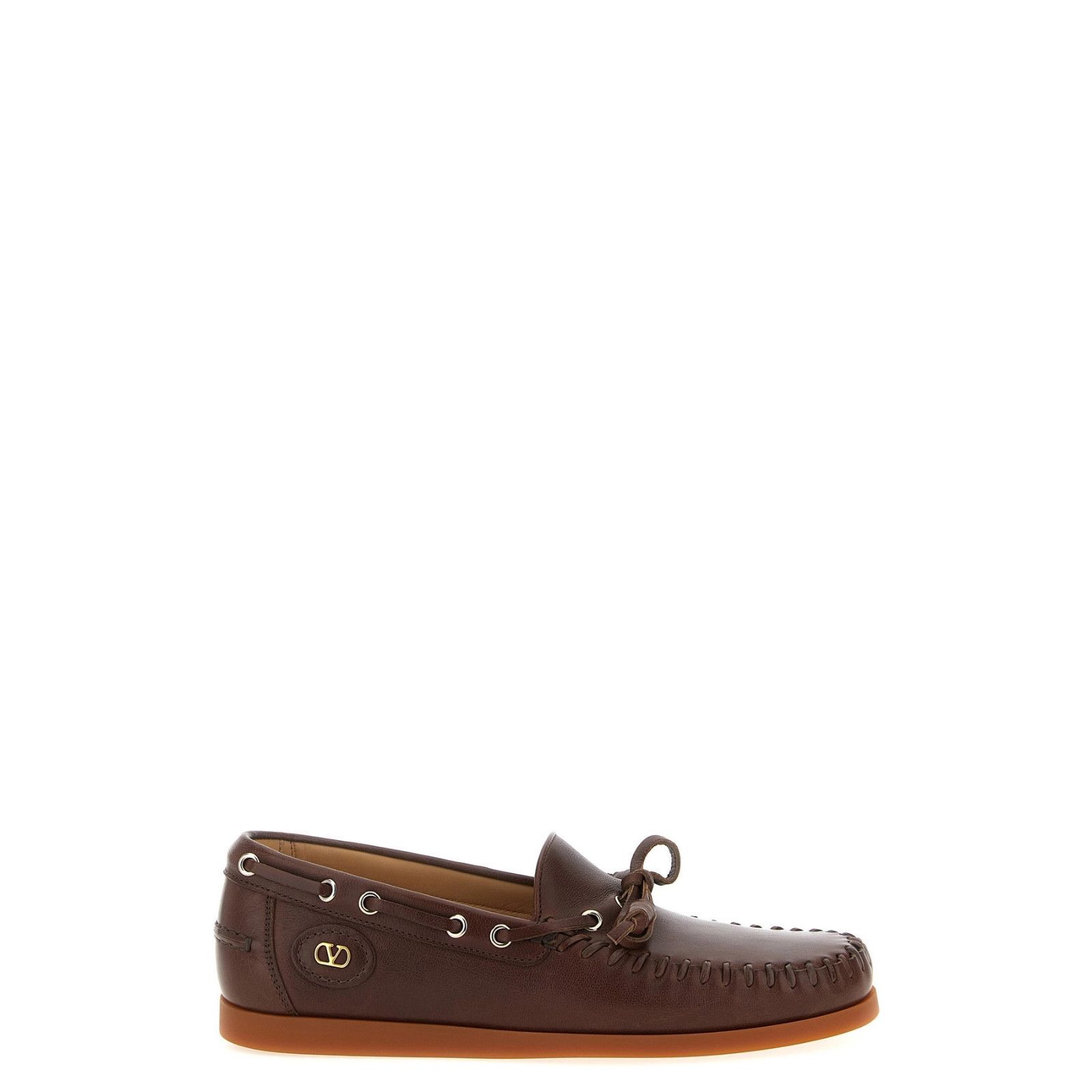 VALENTINO GARAVANI Brown Leather Boat Shoes New & Authentic