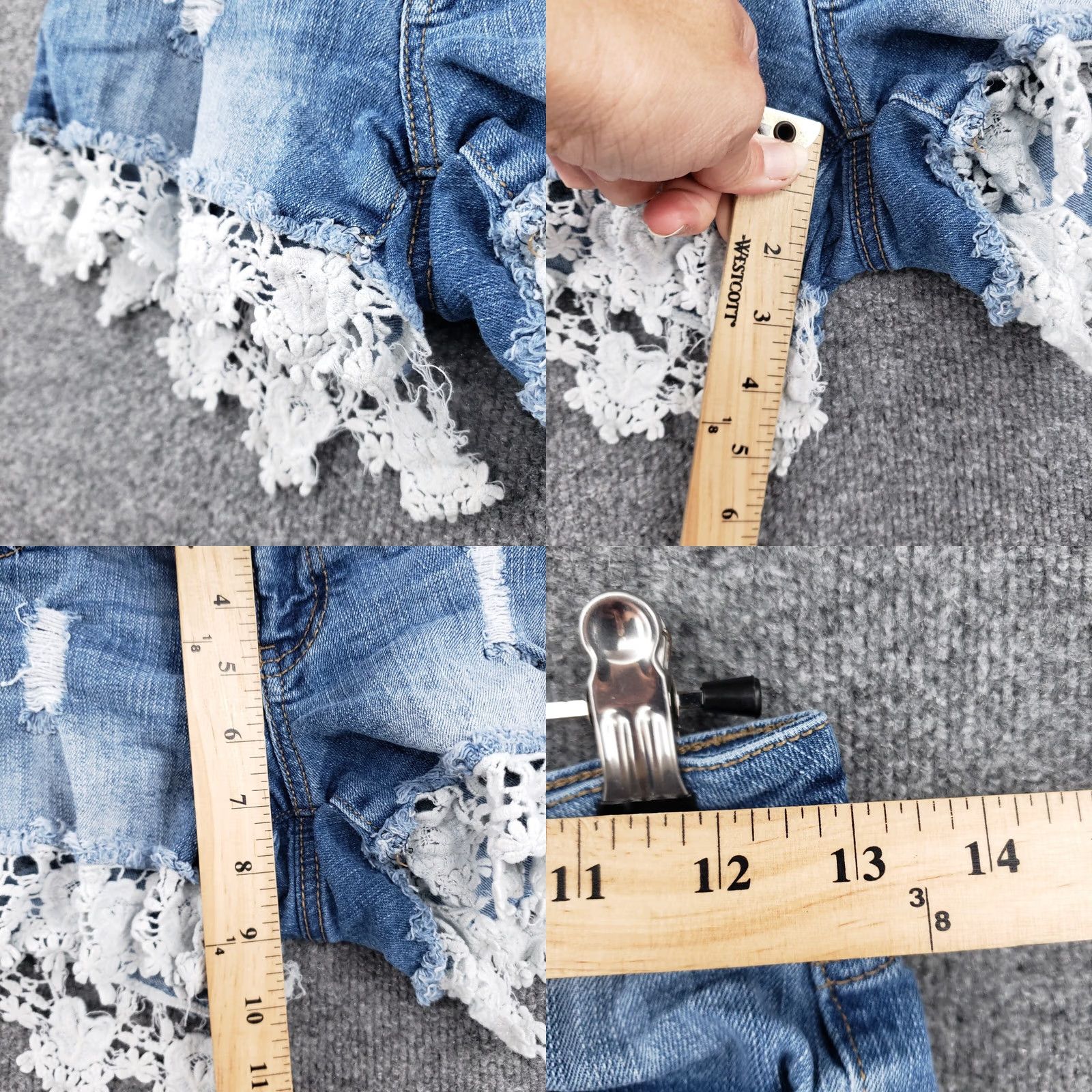 Vintage Altar'd State Shorts Womens 25 Blue Hot Pants Low Rise Crochet Trim Stone Denim Size 42" / US 20 - 8 Thumbnail
