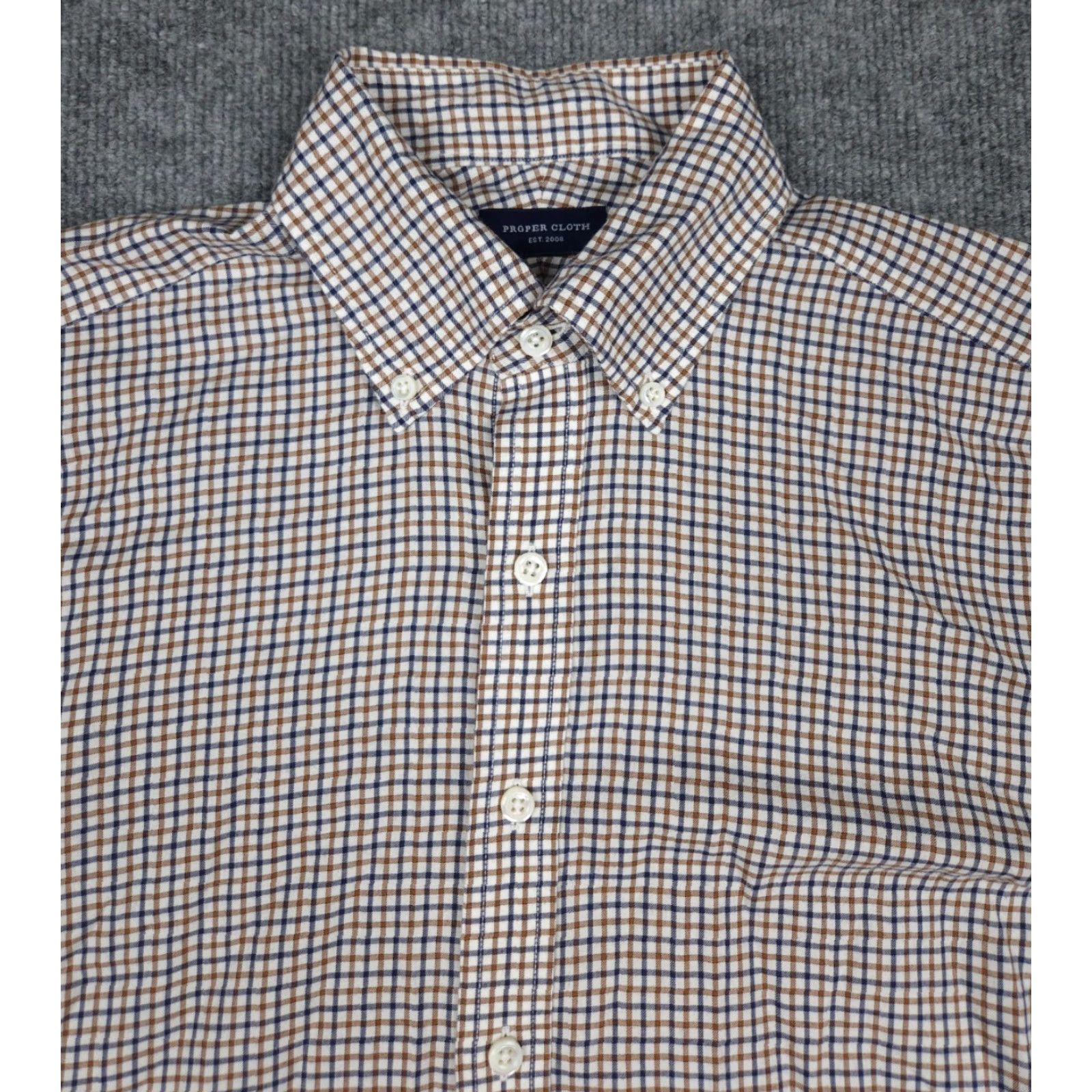 Proper Cloth Proper Cloth Men’s Dress Shirt Beige Check Oxford Cotton Crowder Shirt Size 46R - 2 Thumbnail