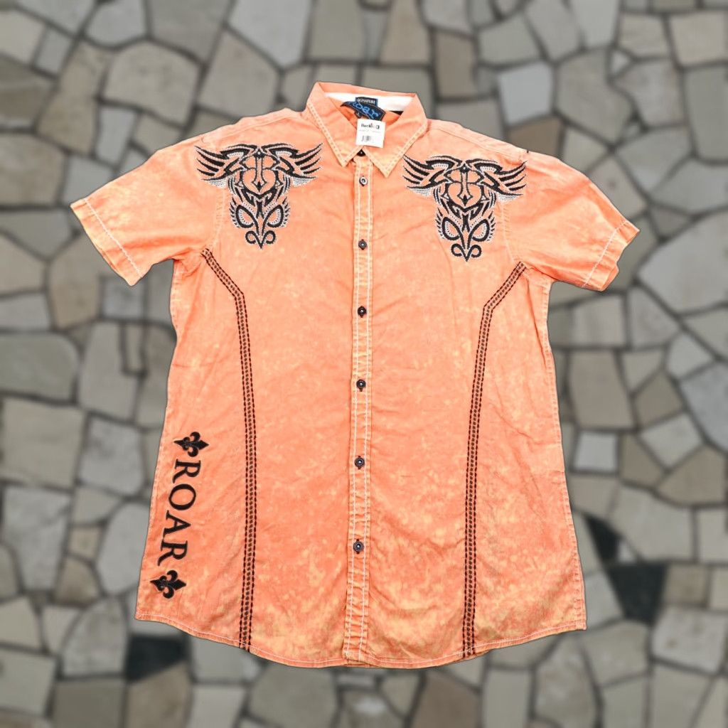Roar VINTAGE Roar Shirt Mens Large Orange Winsome JR Embroidered Button Short Sleeve NEW Y2K Size US L / EU 52-54 / 3 - 1 Thumbnail