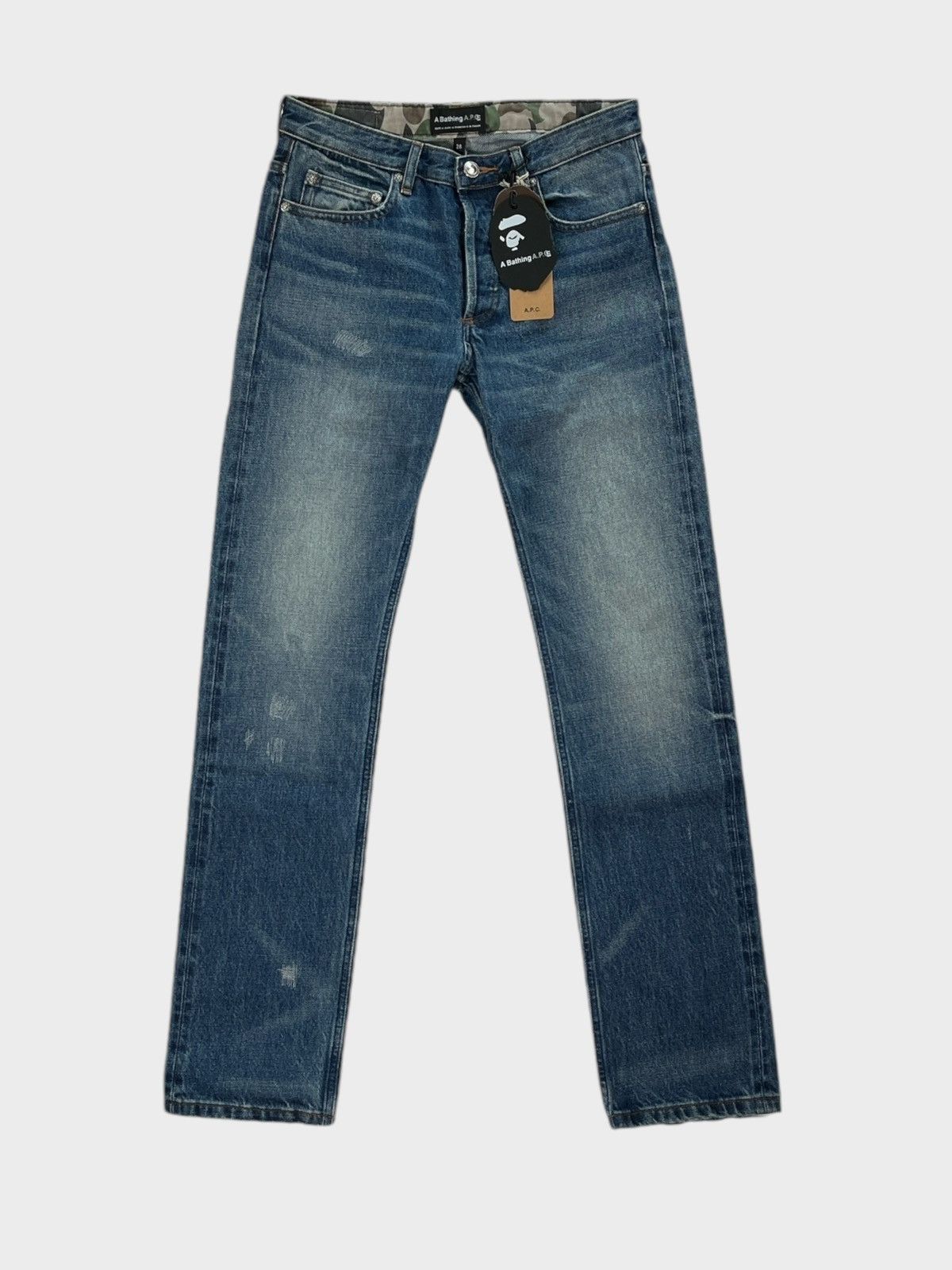 A.P.C. × Bape A Bathing Ape A.P.C. Damage Stonewashed Jeans | Grailed