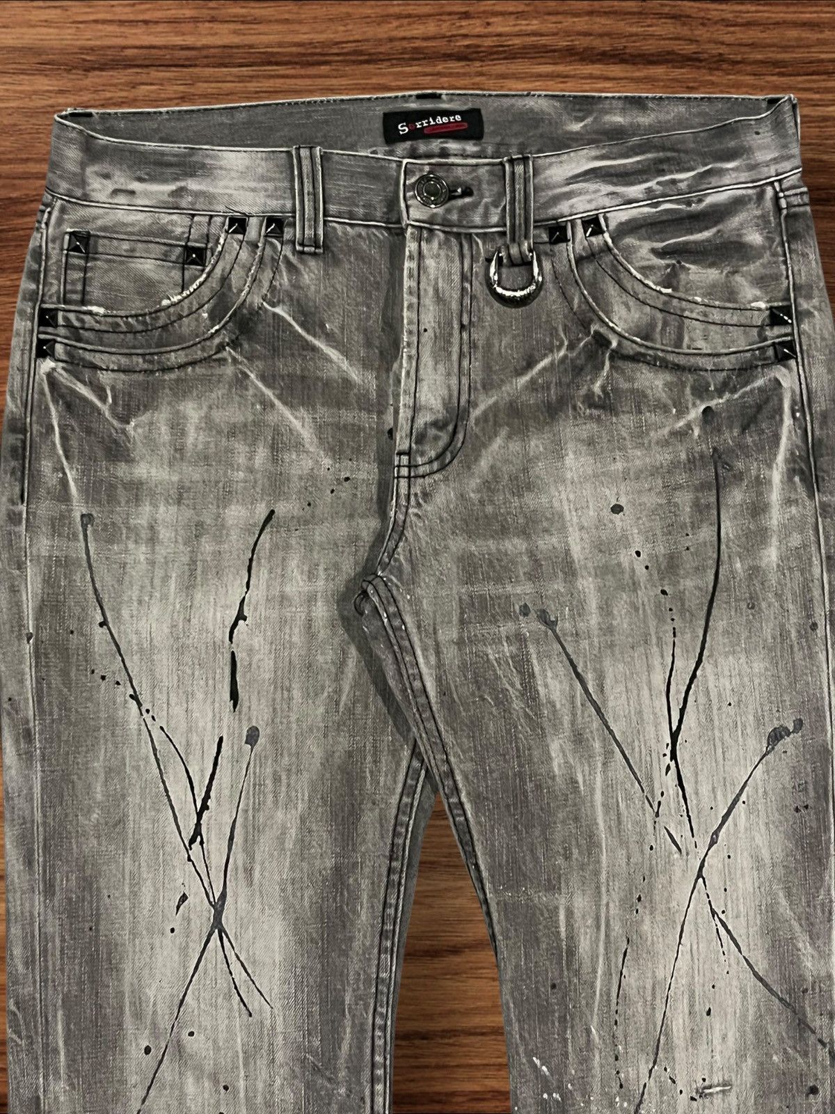 14th Addiction × Japanese Brand × KMRii Sorridere Love and Skull Painted Distressed Flare Jeans Size US 33 - 4 Thumbnail
