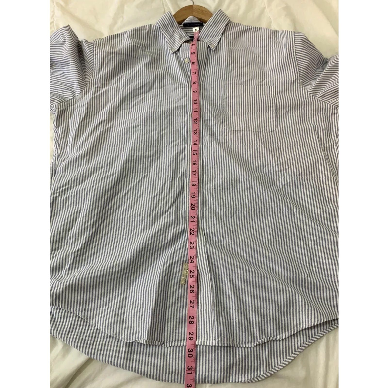 Lands' End Lands' End Trim Fit Oxford Long Sleeve Button Shirt Blue Striped Men's 17 1/2 33 Size US XL / EU 56 / 4 - 5 Thumbnail