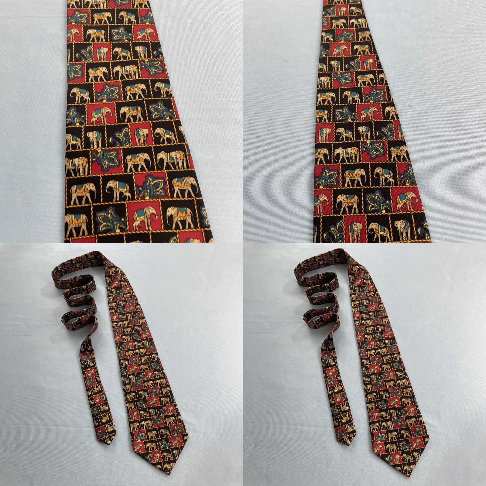 Van Heusen VINTAGE Van Heusen Tie Elephant Paisley Silk Tie vtg 90s Check Red Black Gold USA Men Size ONE SIZE - 9 Thumbnail