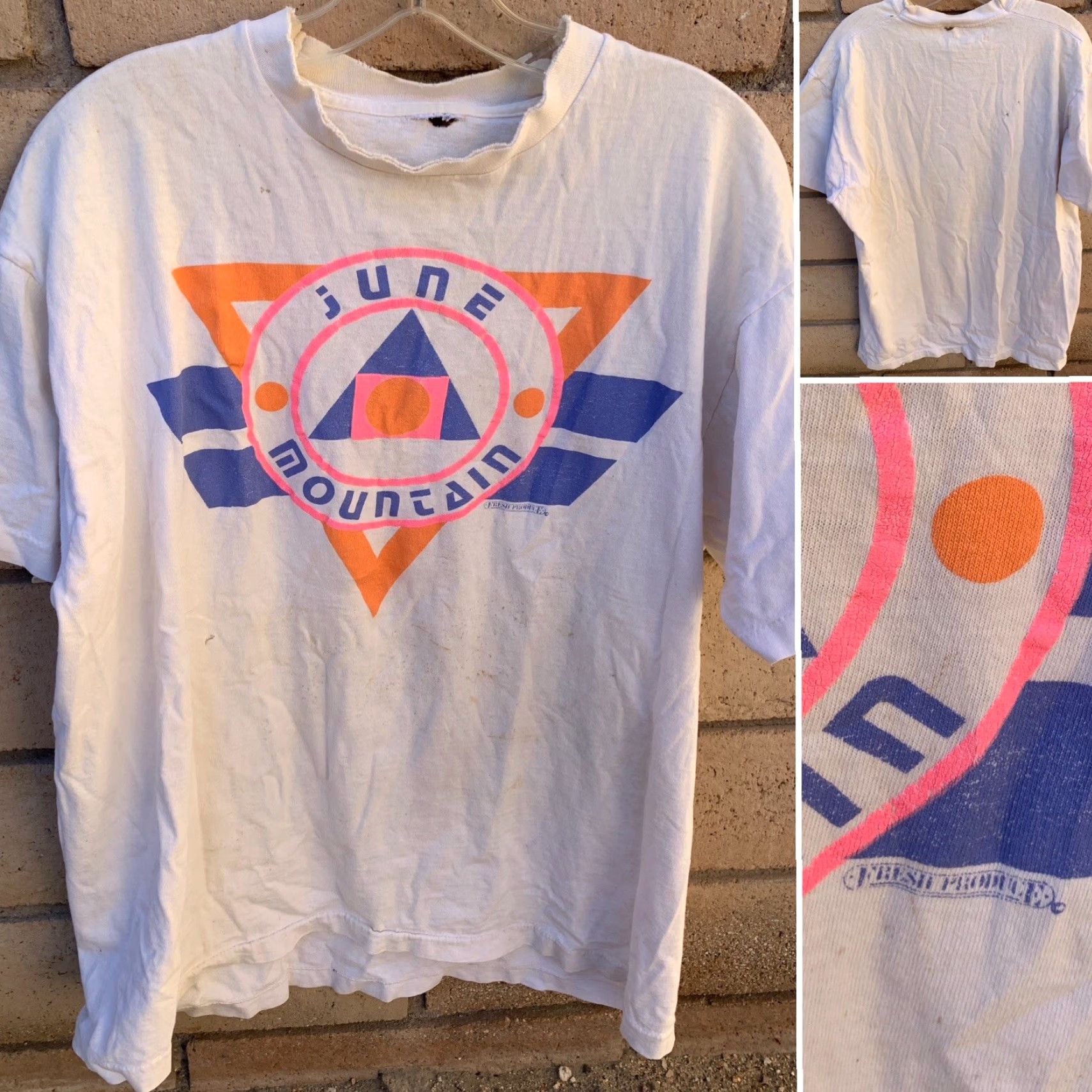 Vintage VINTAGE Fresh Produce T-Shirt Shirt One Size Womens White 1980s Neon Geometric Graphic Distressed Holes Cotton casual Size ONE SIZE - 2 Thumbnail