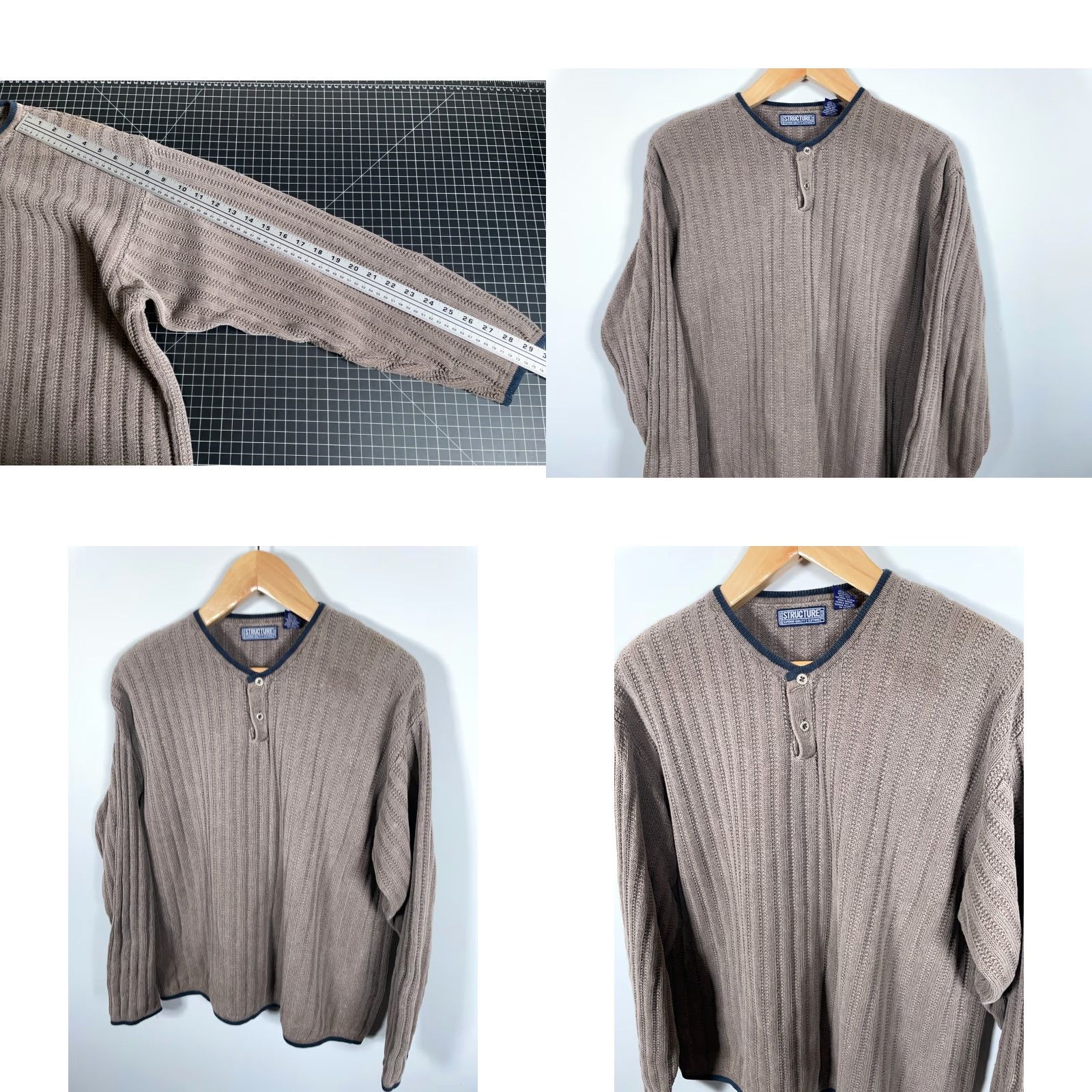 Vintage VINTAGE Structure Henley Sweater Men L Gray Brown Cotton Ramie Knit Textured Crew Neck 90s Hipster Preppy Retro Heavyweight Casual Size US L / EU 52-54 / 3 - 8 Thumbnail