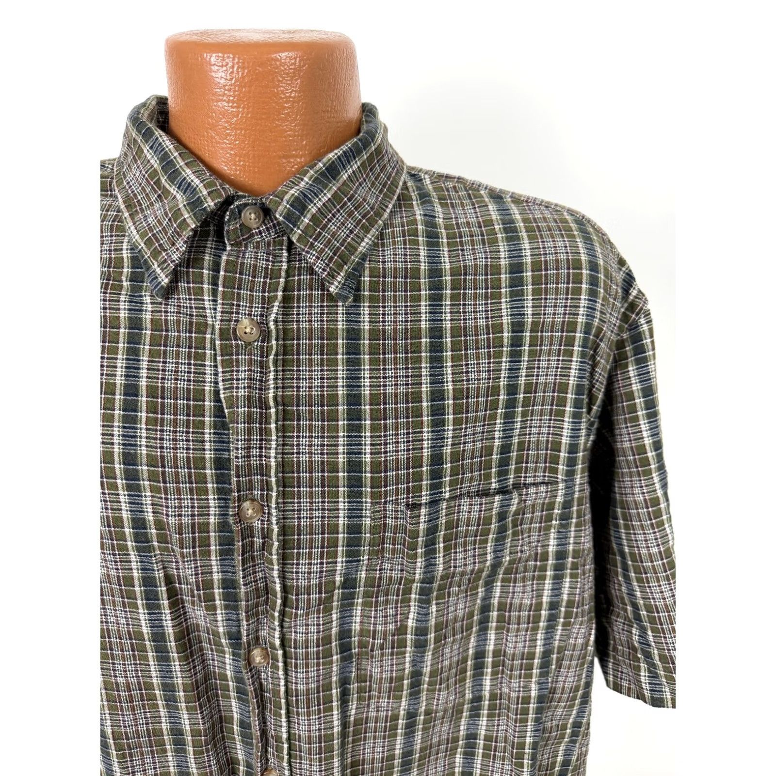 Gap VINTAGE Gap Shirt Men Large L Olive Plaid Button Up Lightweight Cotton Outdoors Size US L / EU 52-54 / 3 - 3 Thumbnail