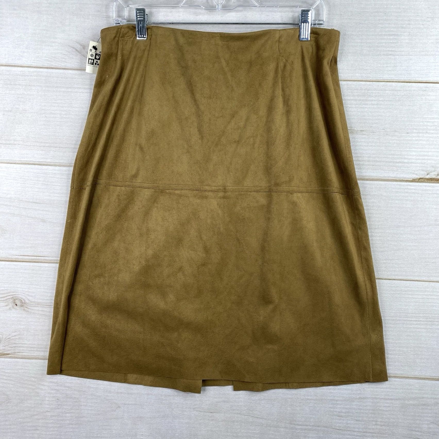 Vintage VINTAGE Max Studio Skirt Womens L Brown Faux Suede Pencil Pull On Stretch NWT Knee Length 90s Size 36" / US 14 / IT 50 - 8 Thumbnail