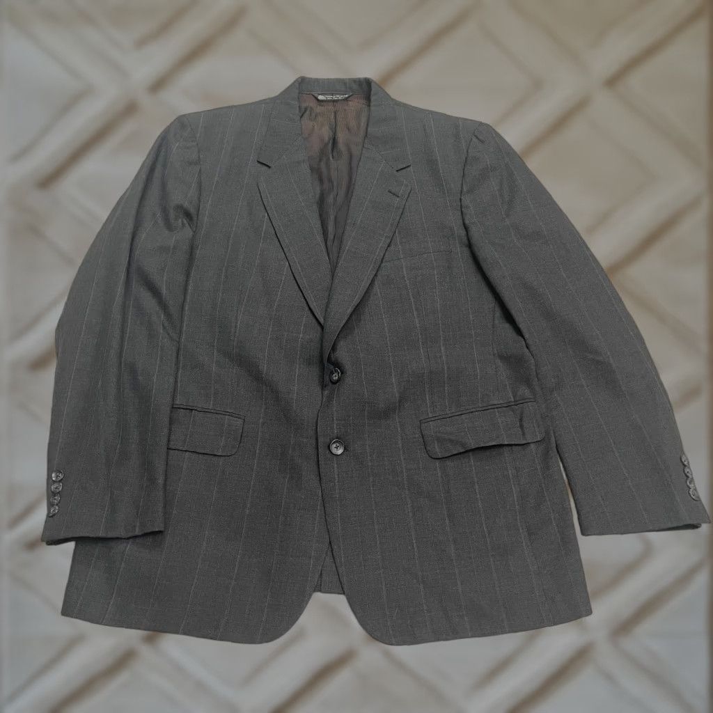 Today's Man Halston Blazer Jacket Mens 46L Dark Gray Striped Wool Business Suit