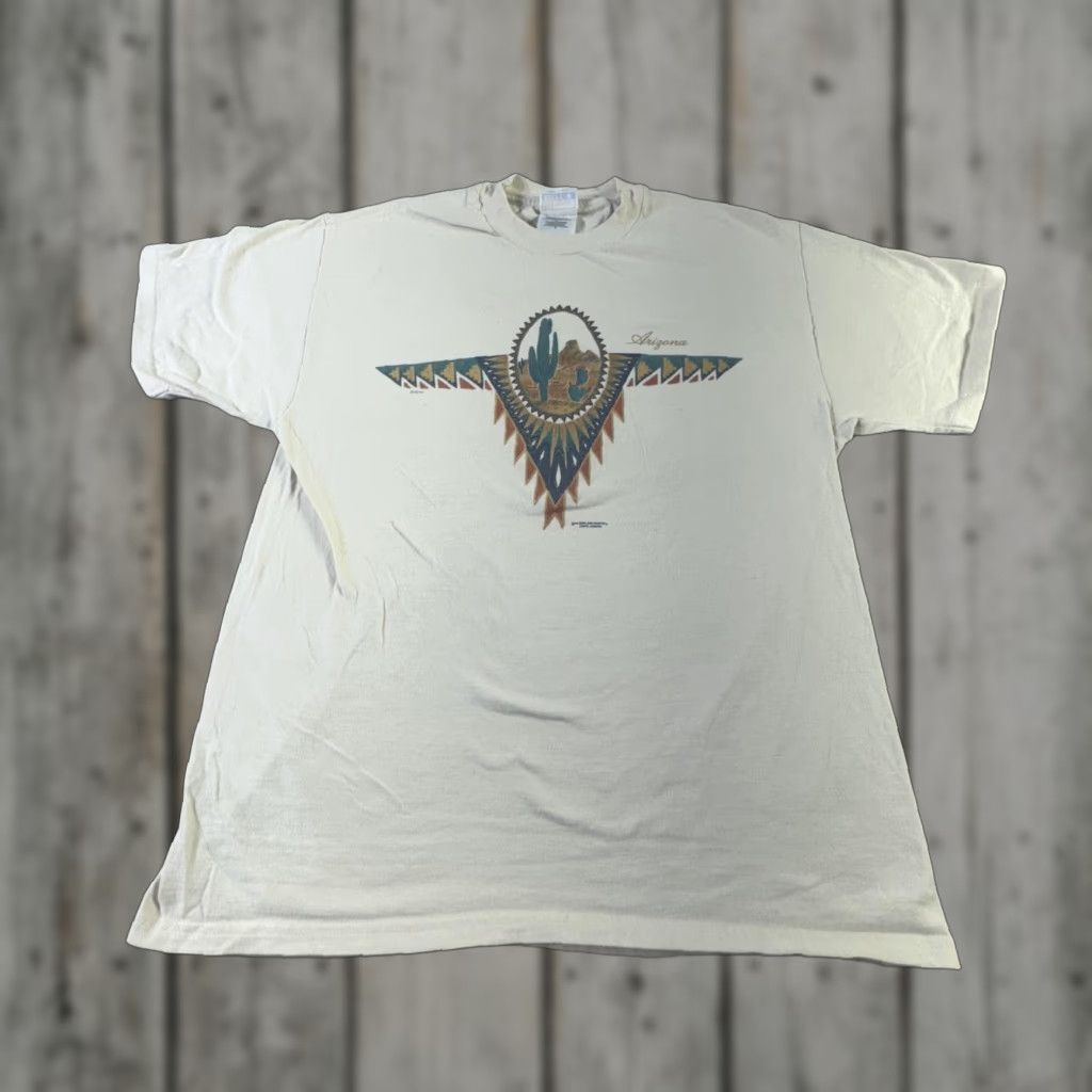 Hanes VINTAGE Arizona T-Shirt Men Large Beige Graphic 90s Southwestern Desert Cowboy Crew Neck Size US L / EU 52-54 / 3 - 1 Thumbnail
