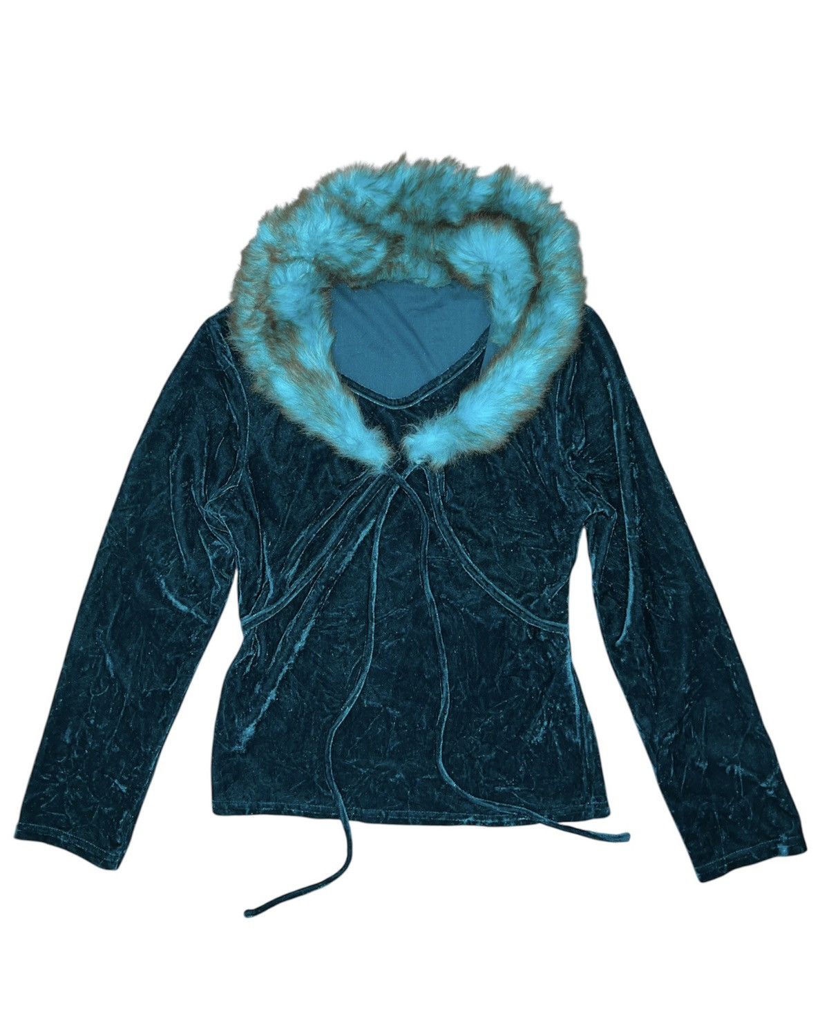 Japanese Brand Slay velvet in teal blue with fur collar 🧝🏻‍♀️🧚🏻 Size M / US 6-8 / IT 42-44 - 1 Thumbnail