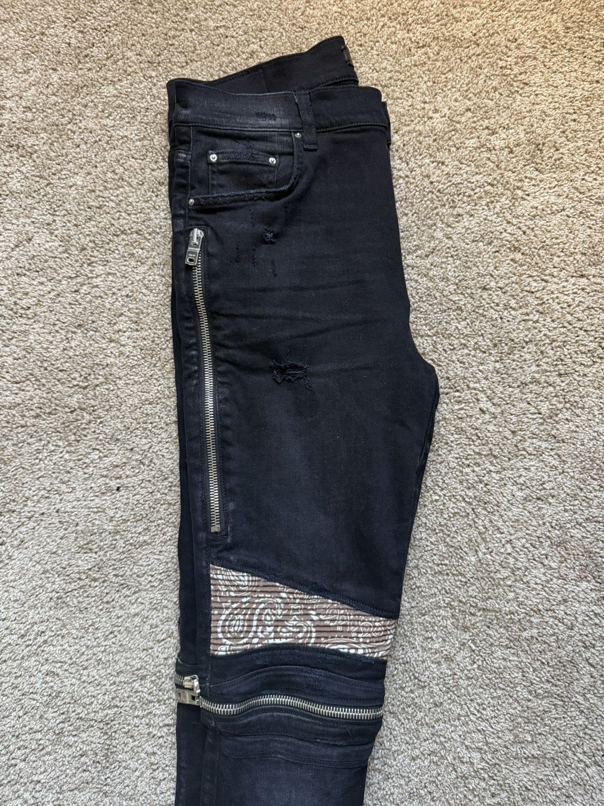 Amiri AMIRI MX2 Brown Bandana Jeans in Antique Black, size 33 Size US 33 - 4 Thumbnail