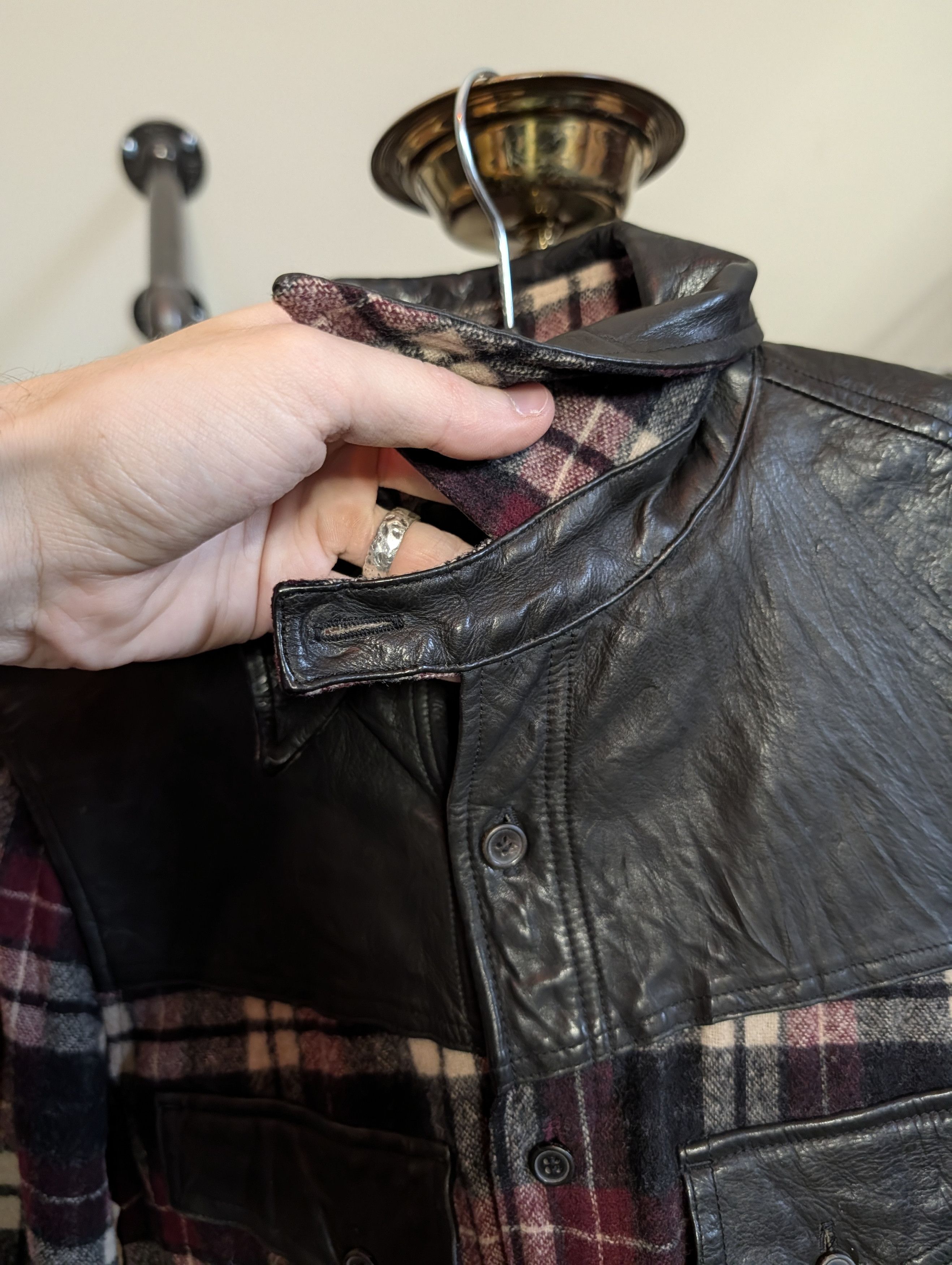 Isamu Katayama Backlash Leather/Wool Plaid Flannel Western Shirt Jacket SM Size US S / EU 44-46 / 1 - 5 Thumbnail