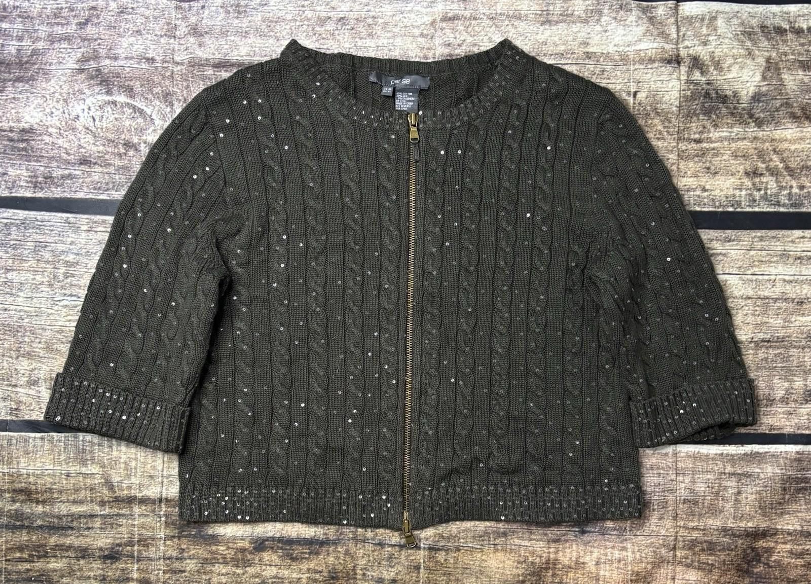 Other Per Se Sweater Womens Large Silk Cashmere Blend Cable Knit Size L / US 10 / IT 46 - 1 Thumbnail
