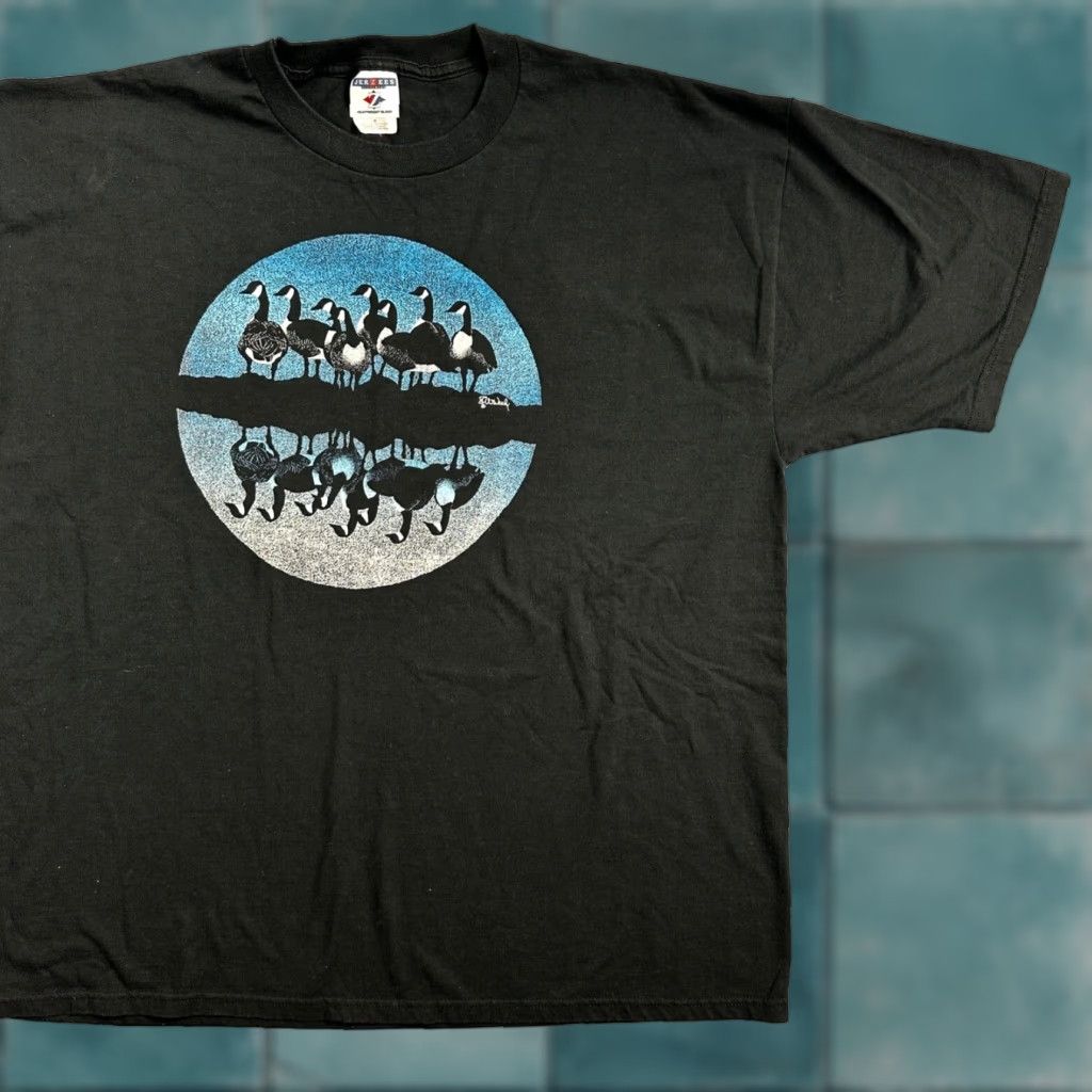 Jerzees VINTAGE Jerzees T-Shirt Art Geese Duck 90s Black 2XL Men Crew Neck Short Sleeve Graphic Print Autumn 70s 80s 90s Boy/Gentle? Size US XXL / EU 58 / 5 - 1 Thumbnail