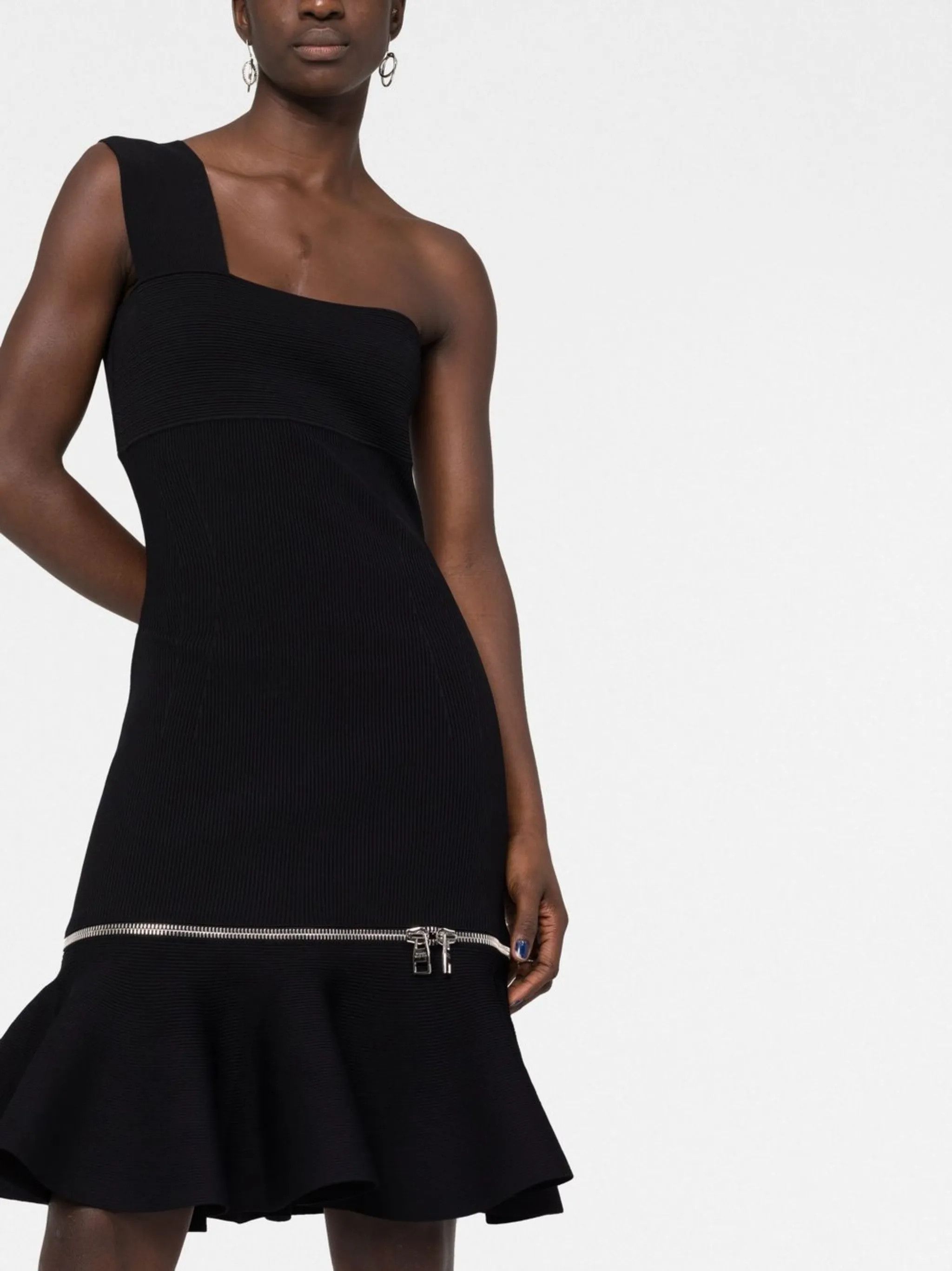 Alexander McQueen o1y0325 One-Shoulder Mini Dress in Black Size M / US 6-8 / IT 42-44 - 5 Thumbnail