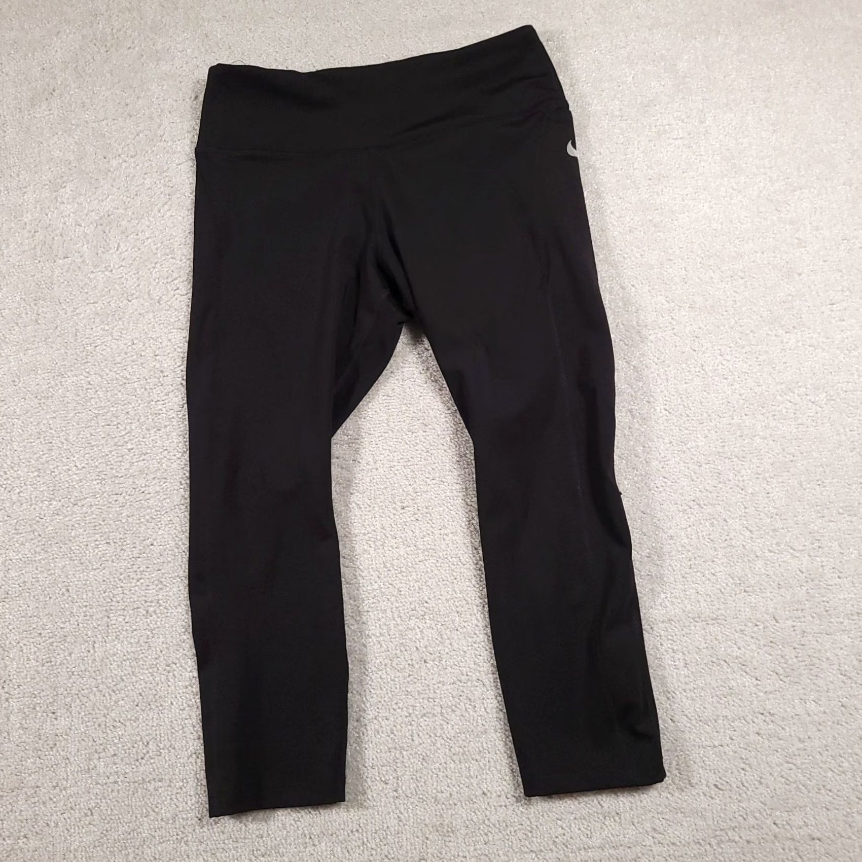 Nike Nike Dri-Fit Capri Leggings Women's Medium Black Running Zip Pocket Drawstring Pants Size 32" / US 10 / IT 46 - 2 Thumbnail
