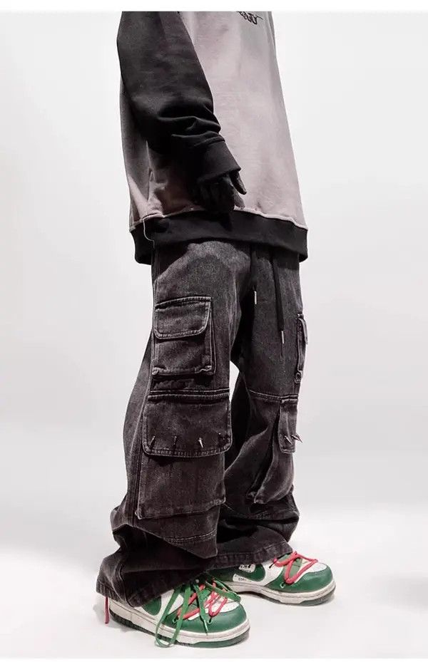 Jean x Gotoh Spikder Rivet Multi Pocket Cargo Wide Leg Jeans Size US 33 - 7 Thumbnail