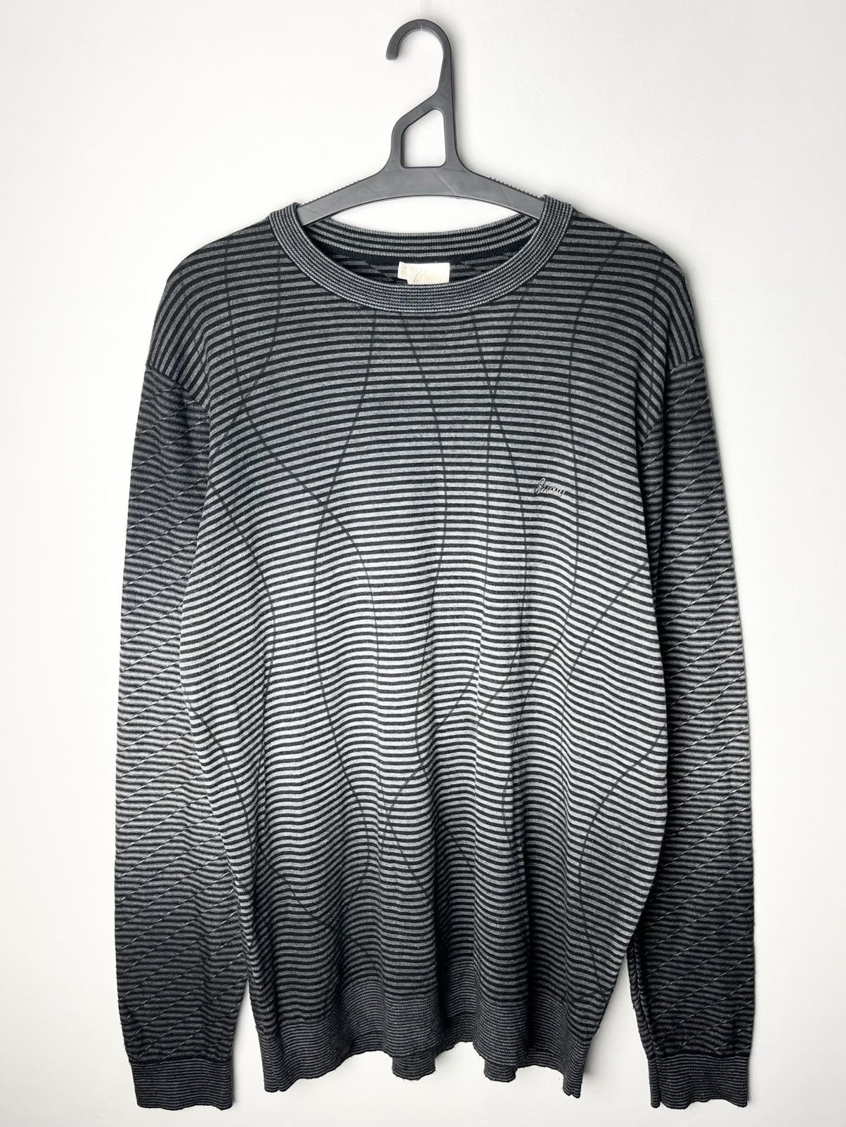 Brioni Brioni Striped Fine-Knit Sweater – Grey/Black Size US XL / EU 56 / 4 - 1 Thumbnail