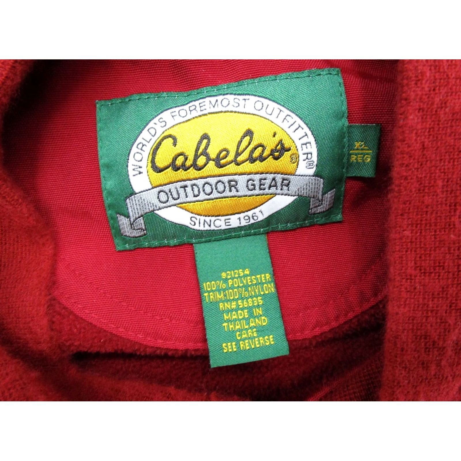 Vintage Cabela's Red Henley Lined Sweater Jacket Mid-Length XL Knit Zip Outer Shell Polyester Elbow Patch 90s Outdoor Mens Fashion Casual Workwear Size US XL / EU 56 / 4 - 2 Thumbnail