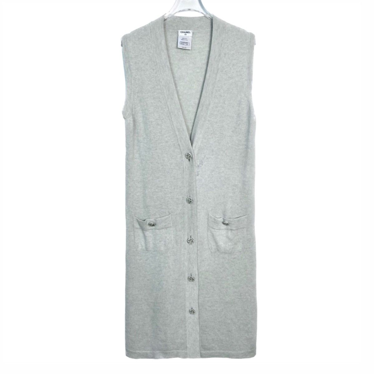 Chanel Chanel Women Sleeveless Long Knit Cardigan Light Grey K26WX Size XS / US 0-2 / IT 36-38 - 1 Thumbnail