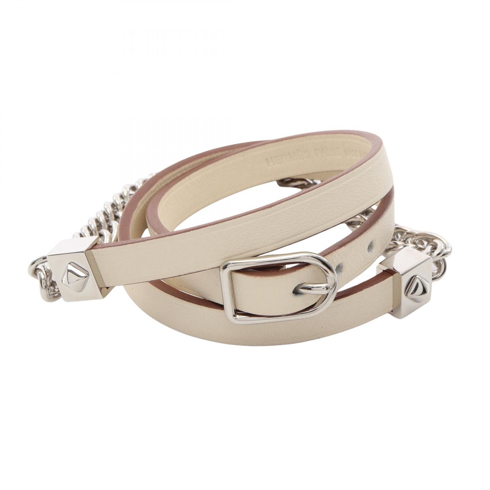 Hermes Hermes Hermes Gourmettes Escale Triple Tour Stainless Steel Leather Bracelet Leather Bracelet Stamp Z DUTY FREE for USA Size ONE SIZE - 1 Thumbnail