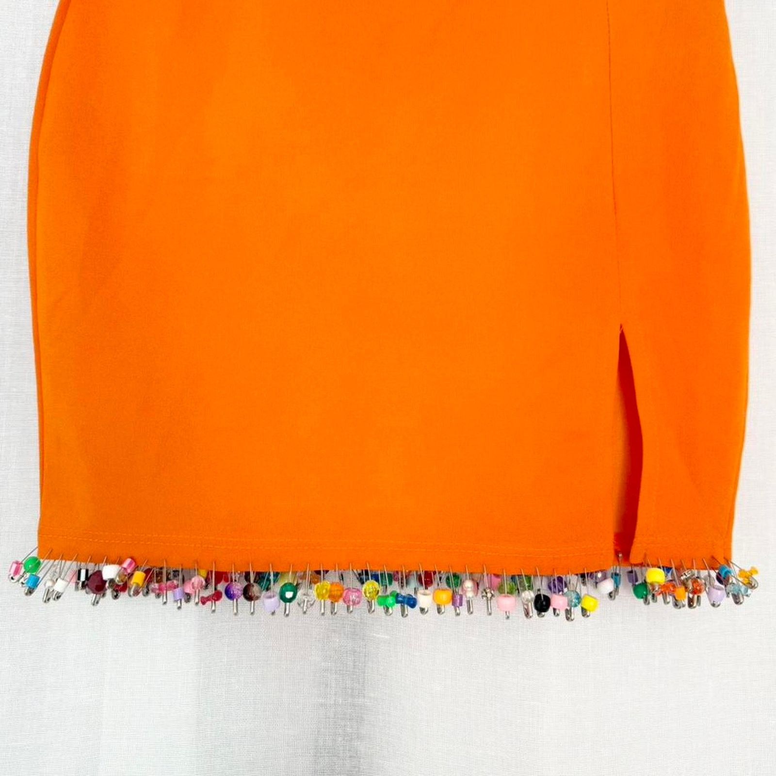 Other ✿ beaded safety pin mini skirt ⋆ orange fitted mini ✿ Size 27" / US 4 / IT 40 - 2 Thumbnail