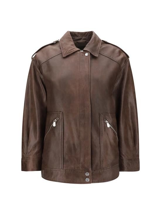 Pinko PINKO Women Leather Jackets 105012A2I1 M22 BROWN Size S / US 4 / IT 40 - 1 Thumbnail