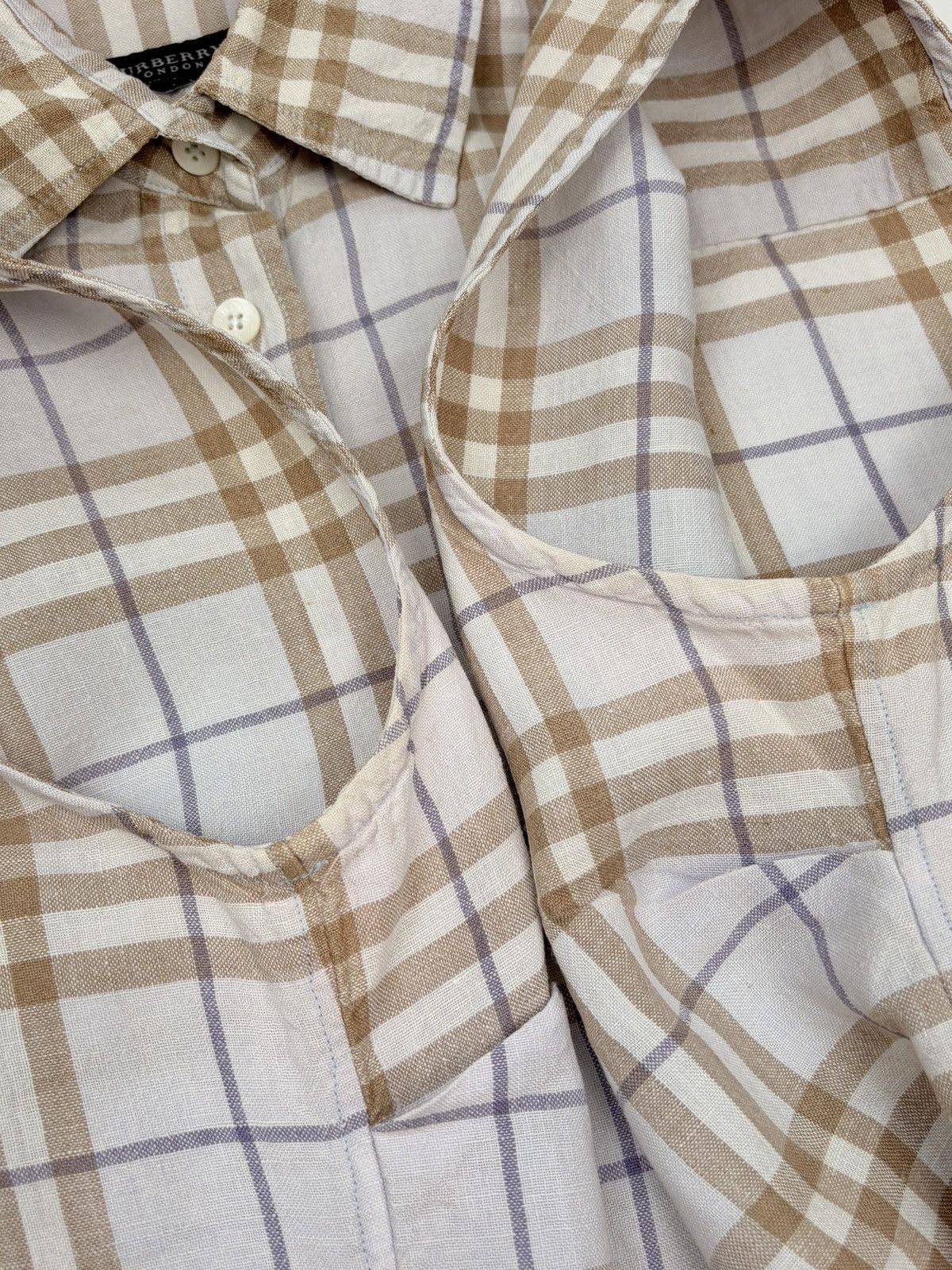 Burberry × Vintage BURBERRY NOVA CHECK SLEEVELESS BUTTON UP SHIRT BLUE LINEN Size M / US 6-8 / IT 42-44 - 6 Thumbnail