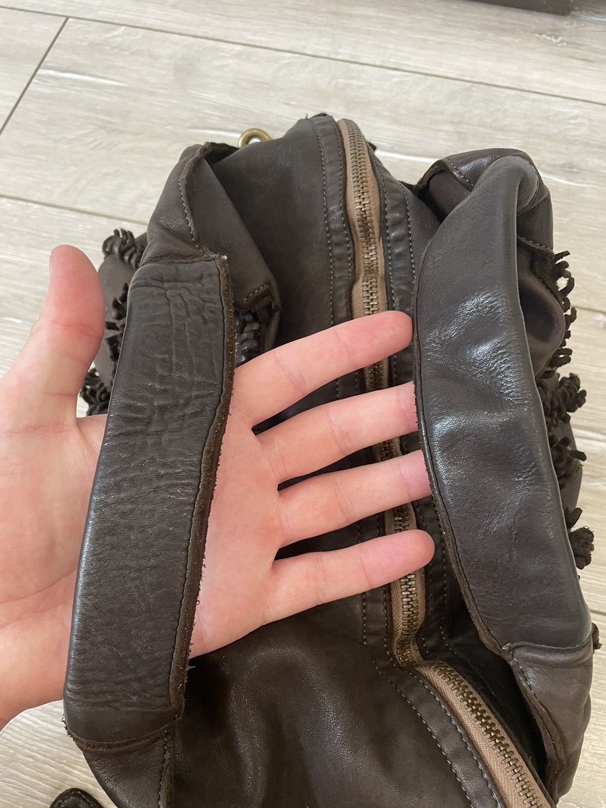 Leather × Vintage Errelleventidue Large Brown Fringed Made In Italy Size ONE SIZE - 14 Thumbnail