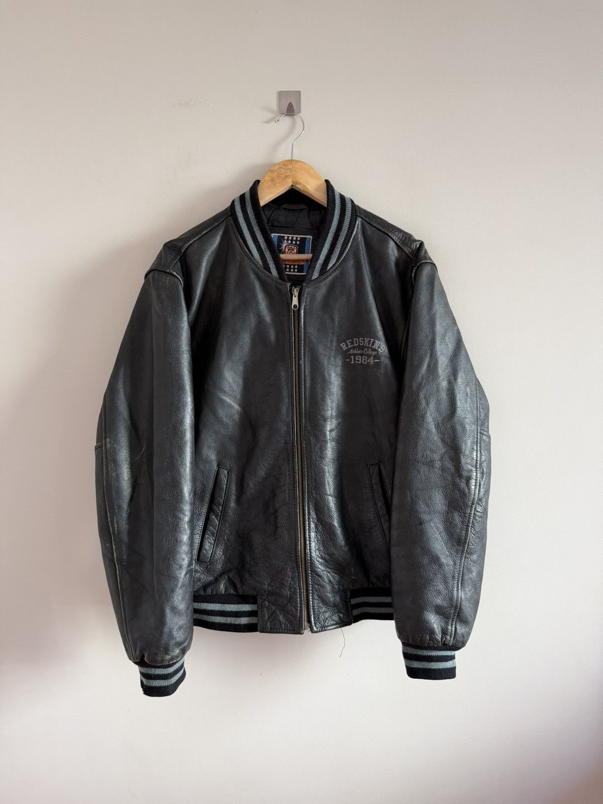 Vintage Redskins Leather Bomber Jacket Black Varsity Size US XL / EU 56 / 4 - 4 Thumbnail
