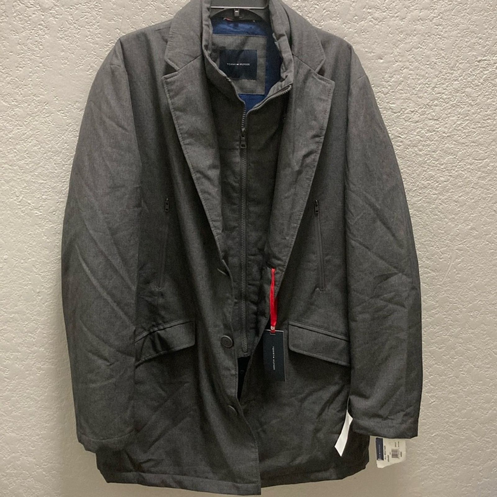 image of Tommy Hilfiger Mens 44R Gray Modern Raincoat Jacket Coat in Grey (Size Small)