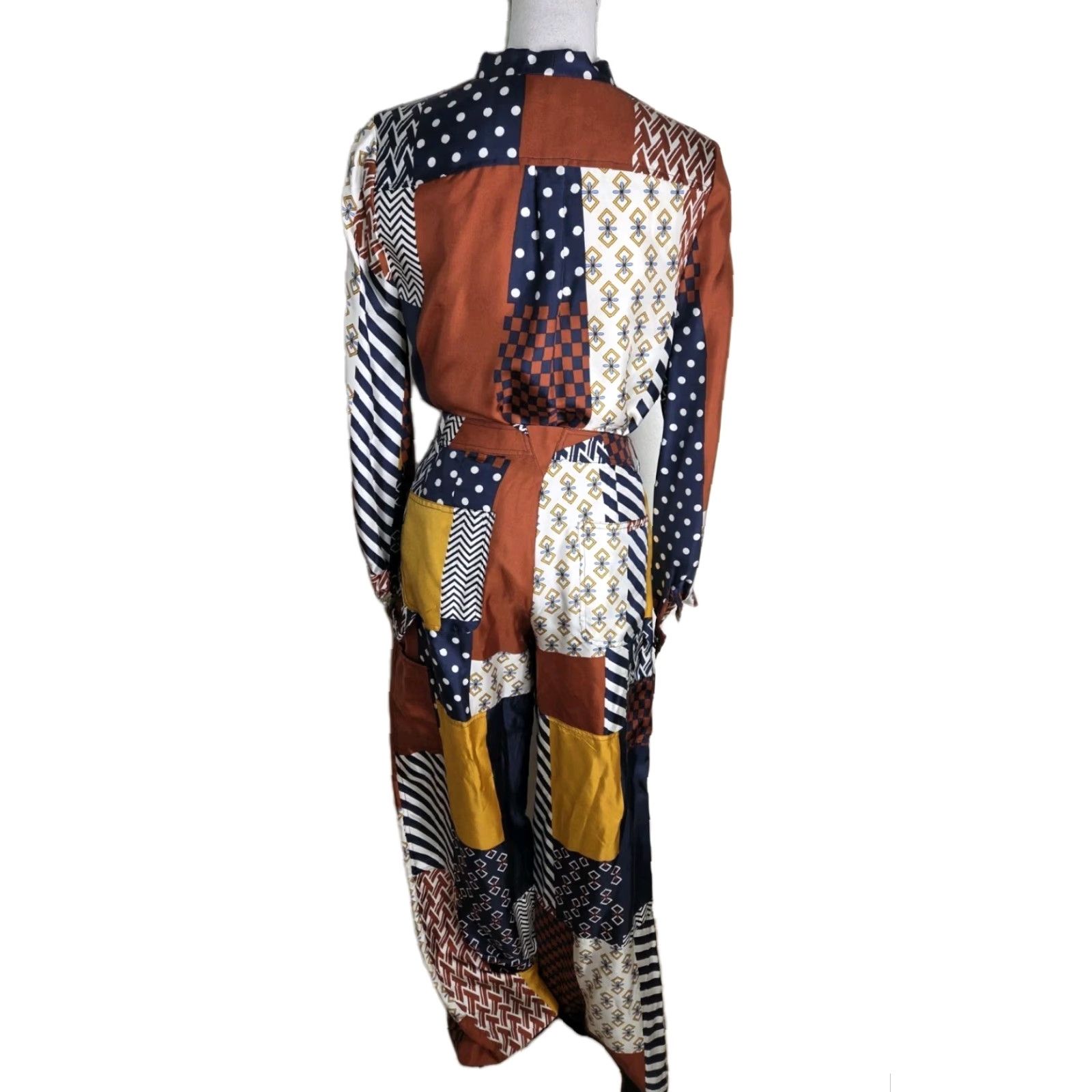 Tory Burch Tory Burch Vivian Patchwork Silk 2 Piece Set Shirt Pants Sz 4 Multicolor 70s Geometric Silk Long Sleeve Wide Leg Womens Set Size S / US 4 / IT 40 - 4 Thumbnail