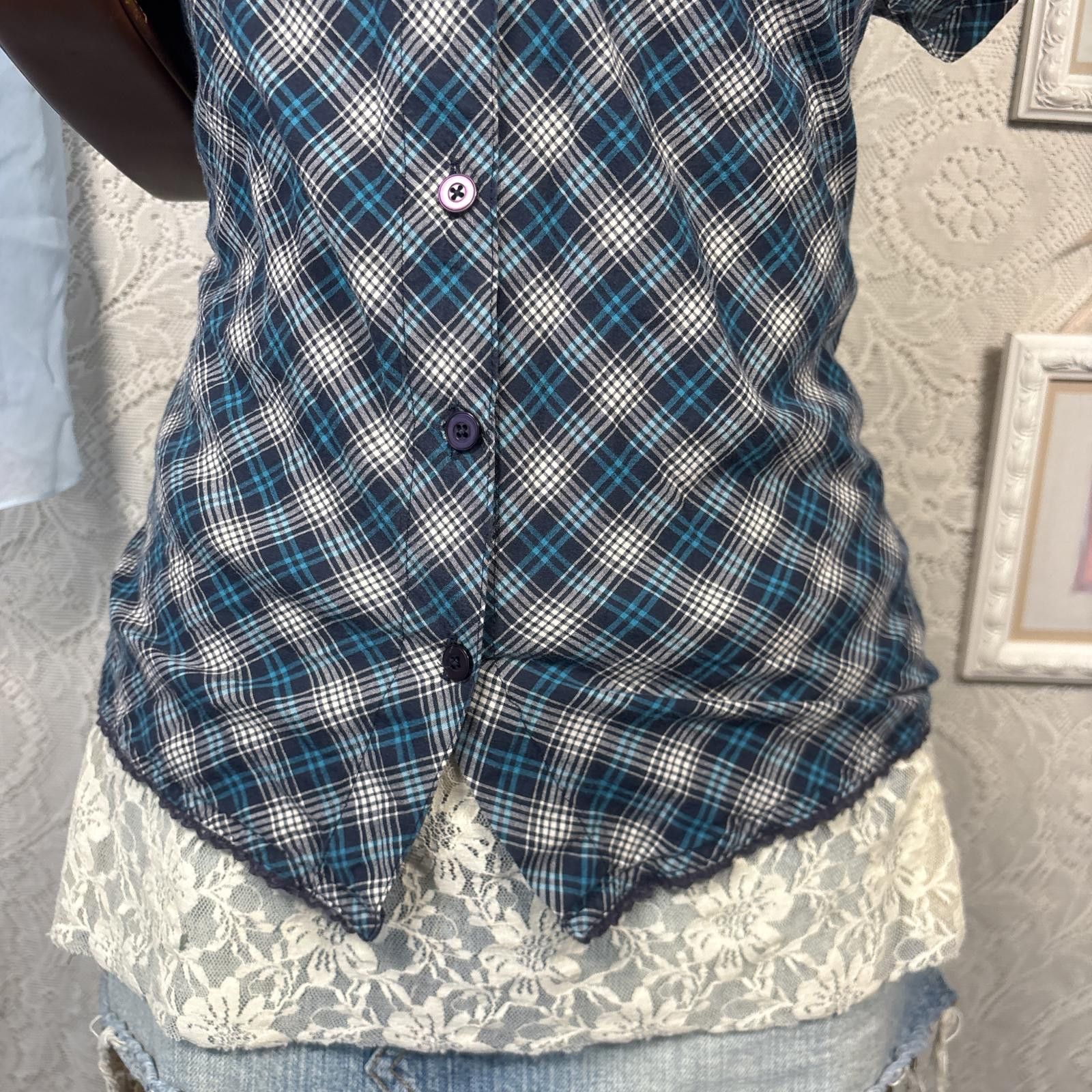 St. Johns Bay vintage ruffle plaid milk maid blouse top Size M / US 6-8 / IT 42-44 - 4 Thumbnail