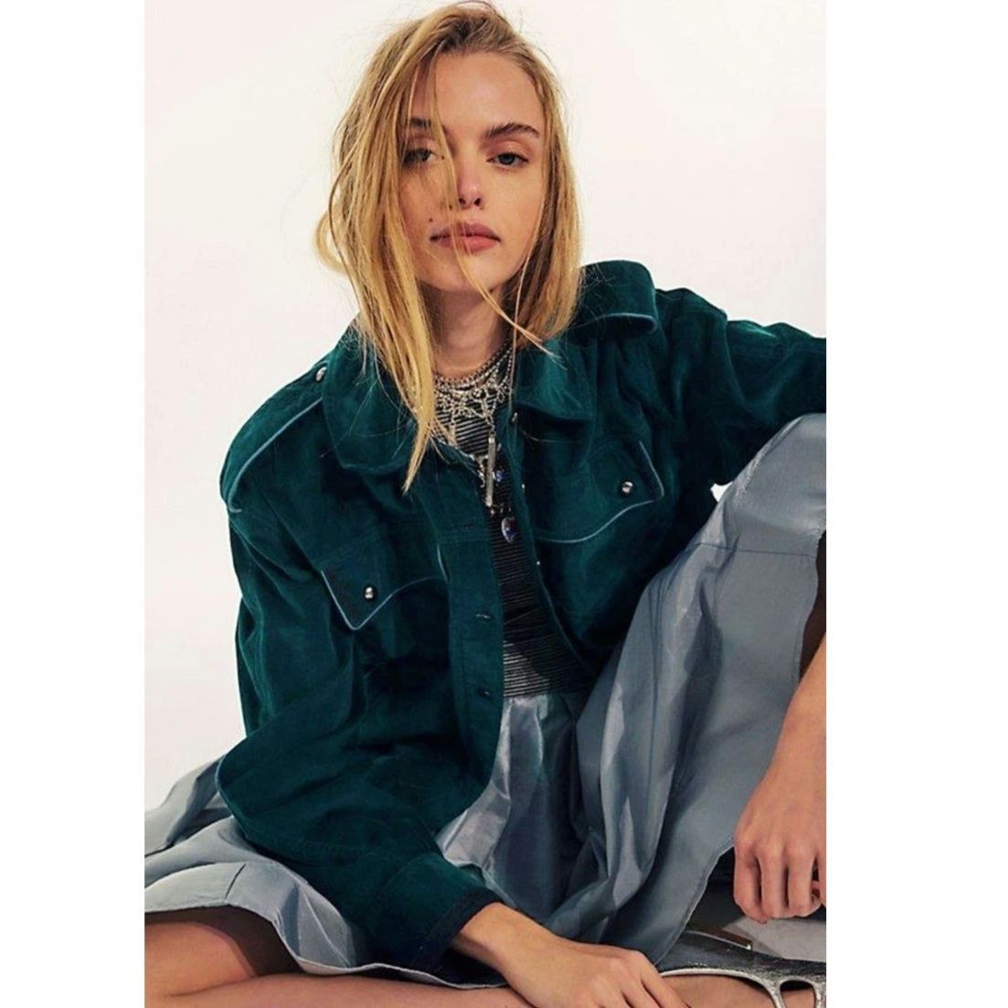Free People New We The Free Officer Velvet Jacket $198 X-SMALL Green Size XS / US 0-2 / IT 36-38 - 2 Thumbnail