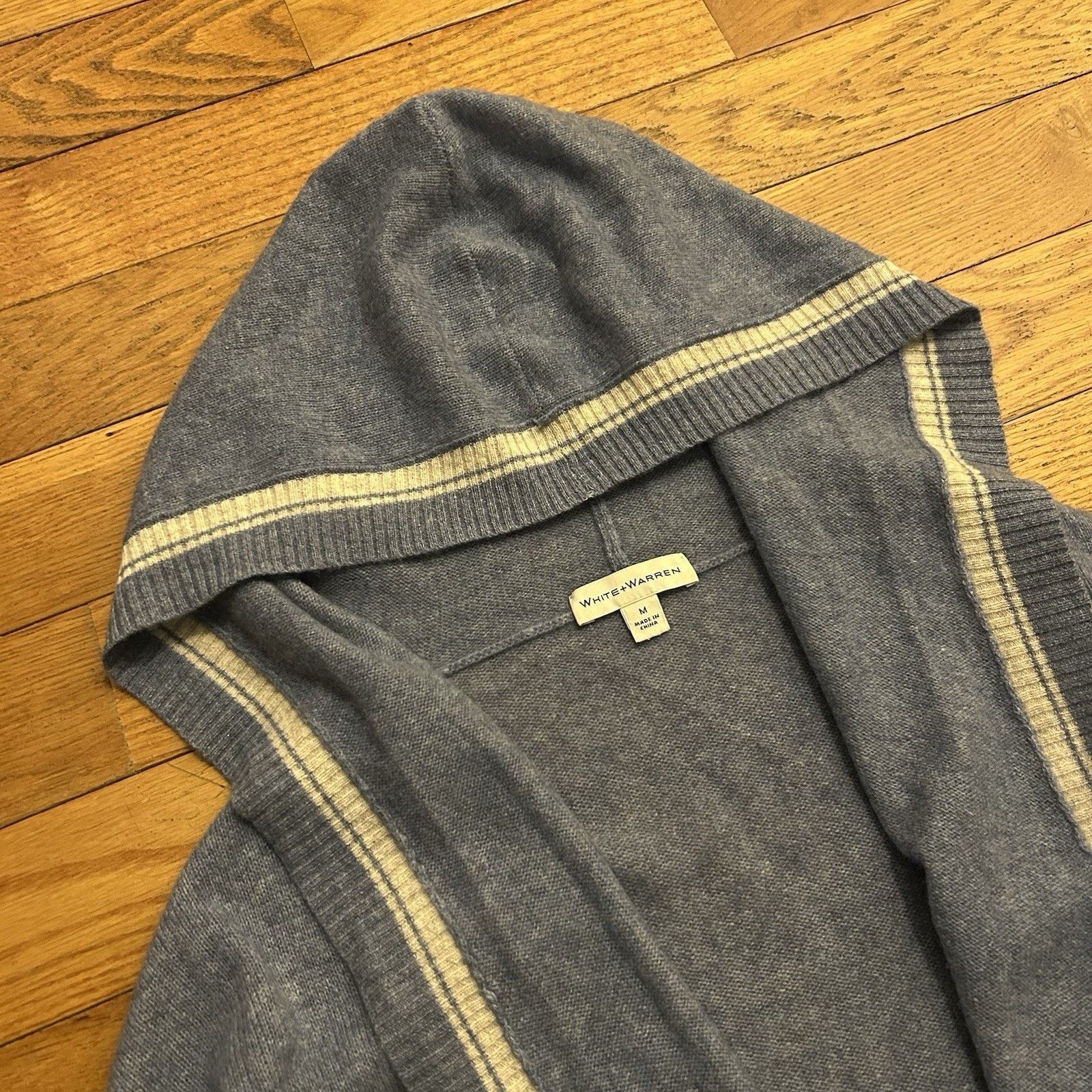 White + Warren 100% Cashmere Knit Open Face Cardigan Sweater Hooded Medium Size M / US 6-8 / IT 42-44 - 2 Thumbnail